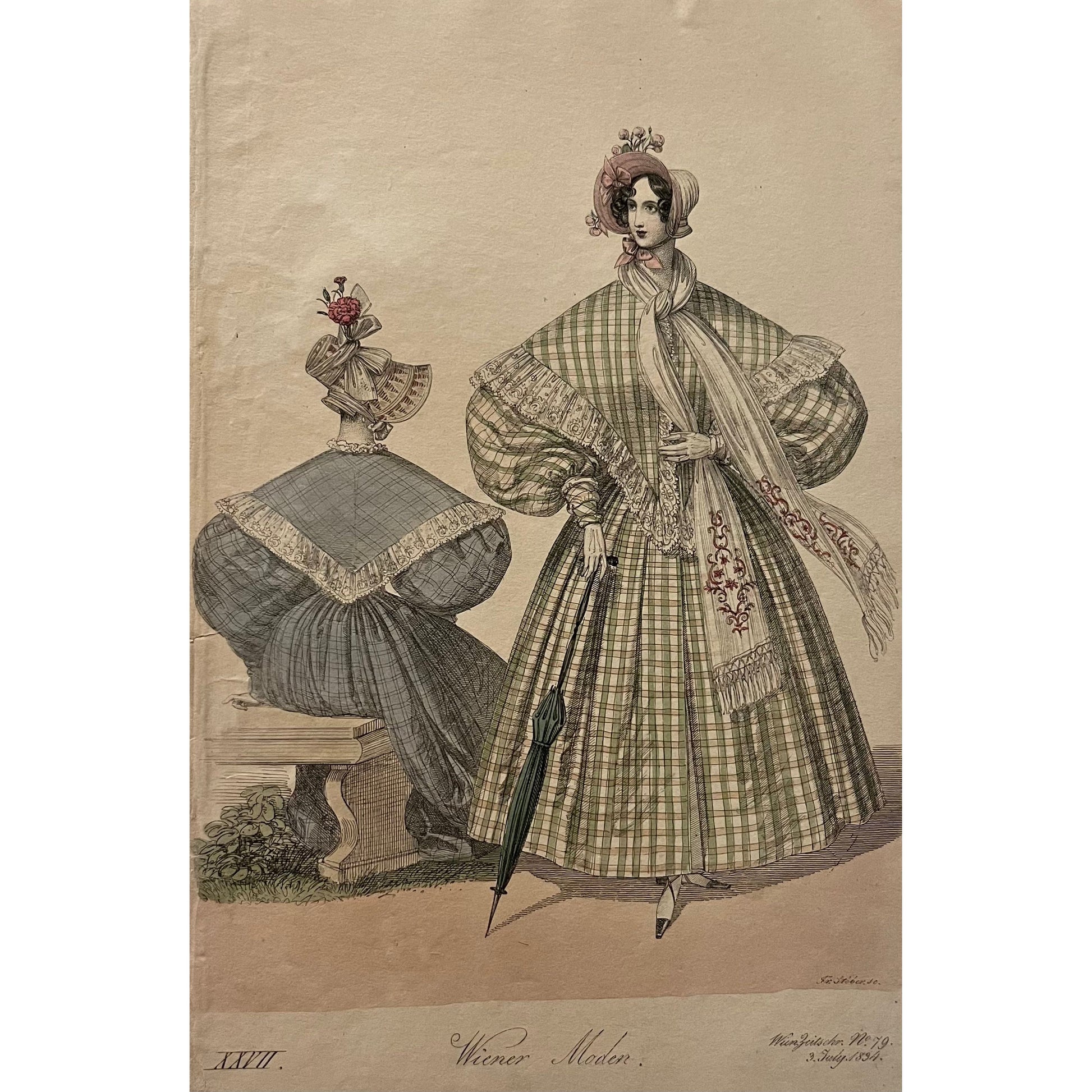 Original antique coloured print of Viennese fashion plate from Wiener Moden for sale by Victoria Cooper Antique Prints