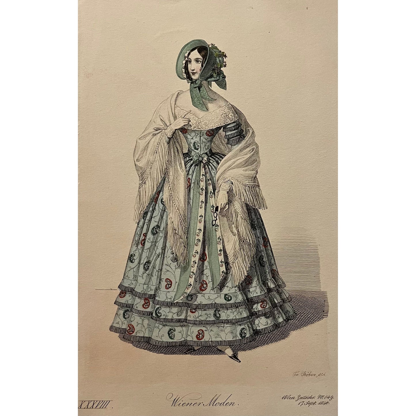 Original antique coloured print of Viennese fashion plate from Wiener Moden for sale by Victoria Cooper Antique Prints