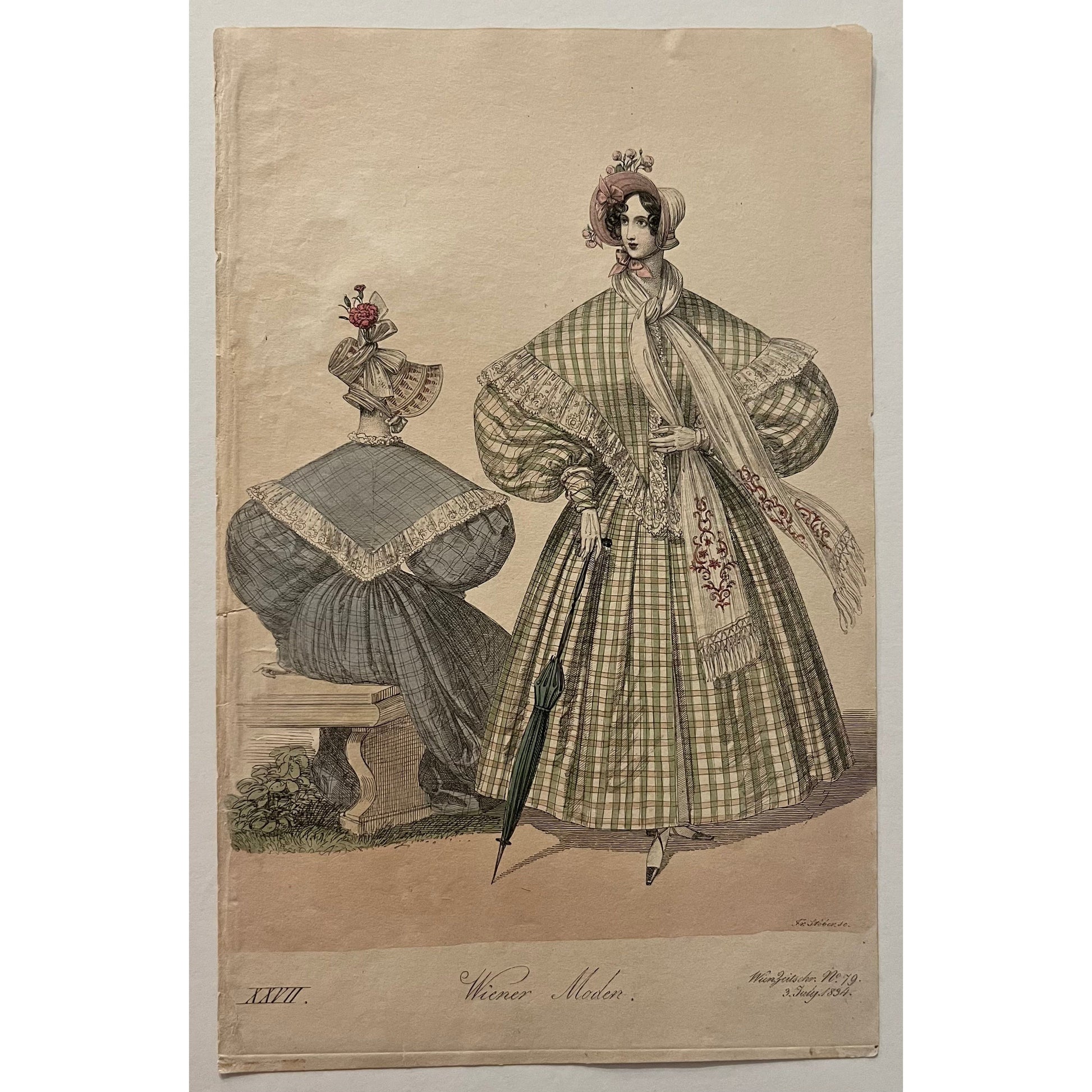 Original antique coloured print of Viennese fashion plate from Wiener Moden for sale by Victoria Cooper Antique Prints