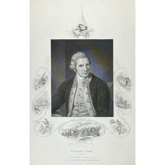 Captain Cook on 1779 from the Original Pcitue by Dance in the Gallery of Greenwich Hosptial, circa 1860 for sale by Victoria Cooper Antique Prints