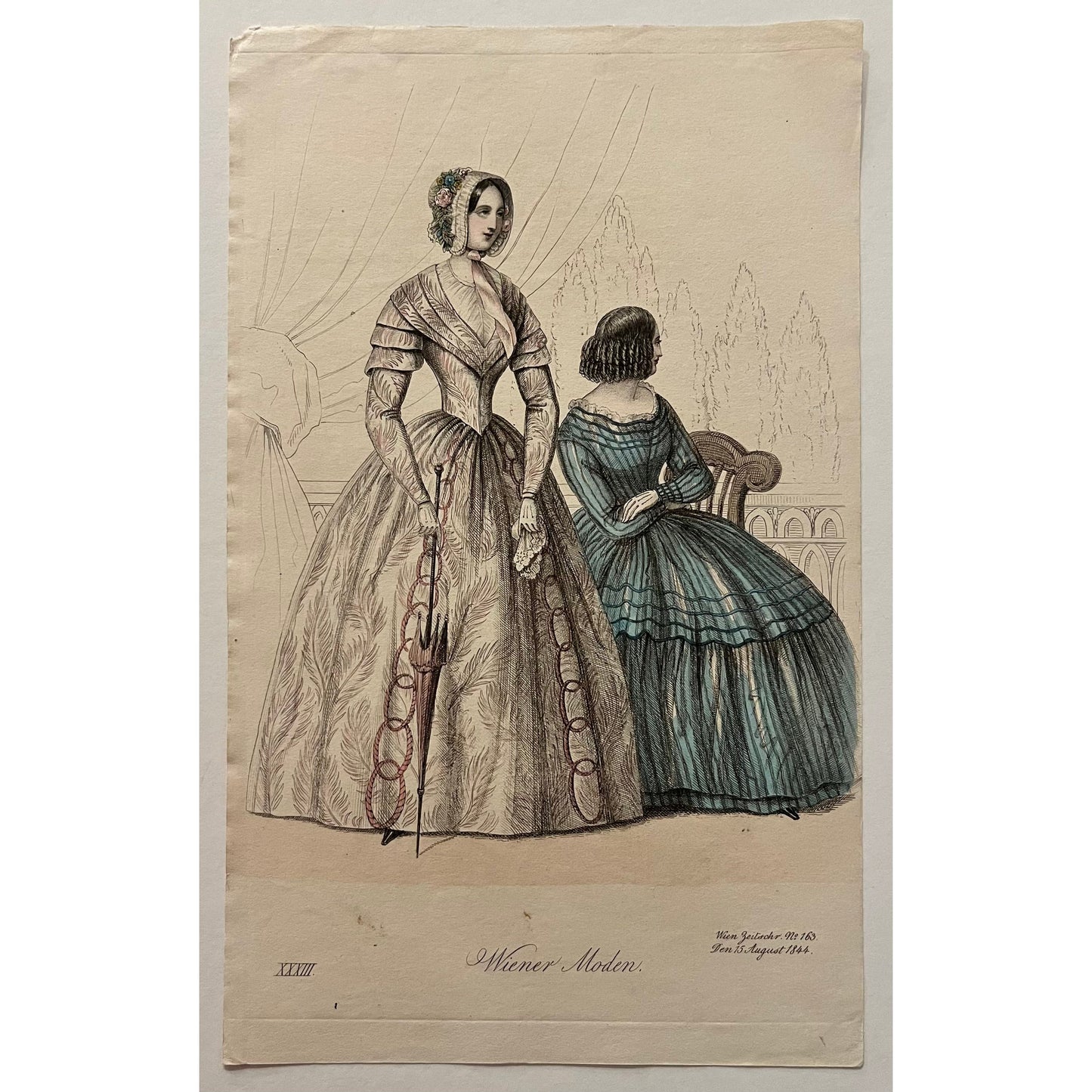 Original antique coloured print of Viennese fashion plate from Wiener Moden for sale by Victoria Cooper Antique Prints