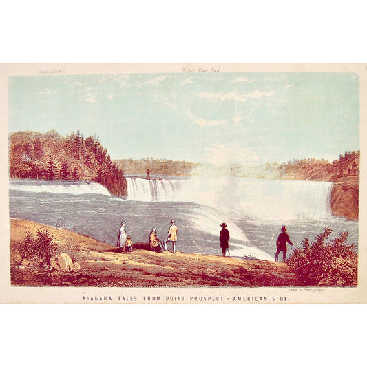 Antique print of Niagara Falls on the American Side from Point Prospect, original coloured print from a photograph by Thomas Nelson & Sons, 1858 for sale by Victoria Cooper Antique Prints