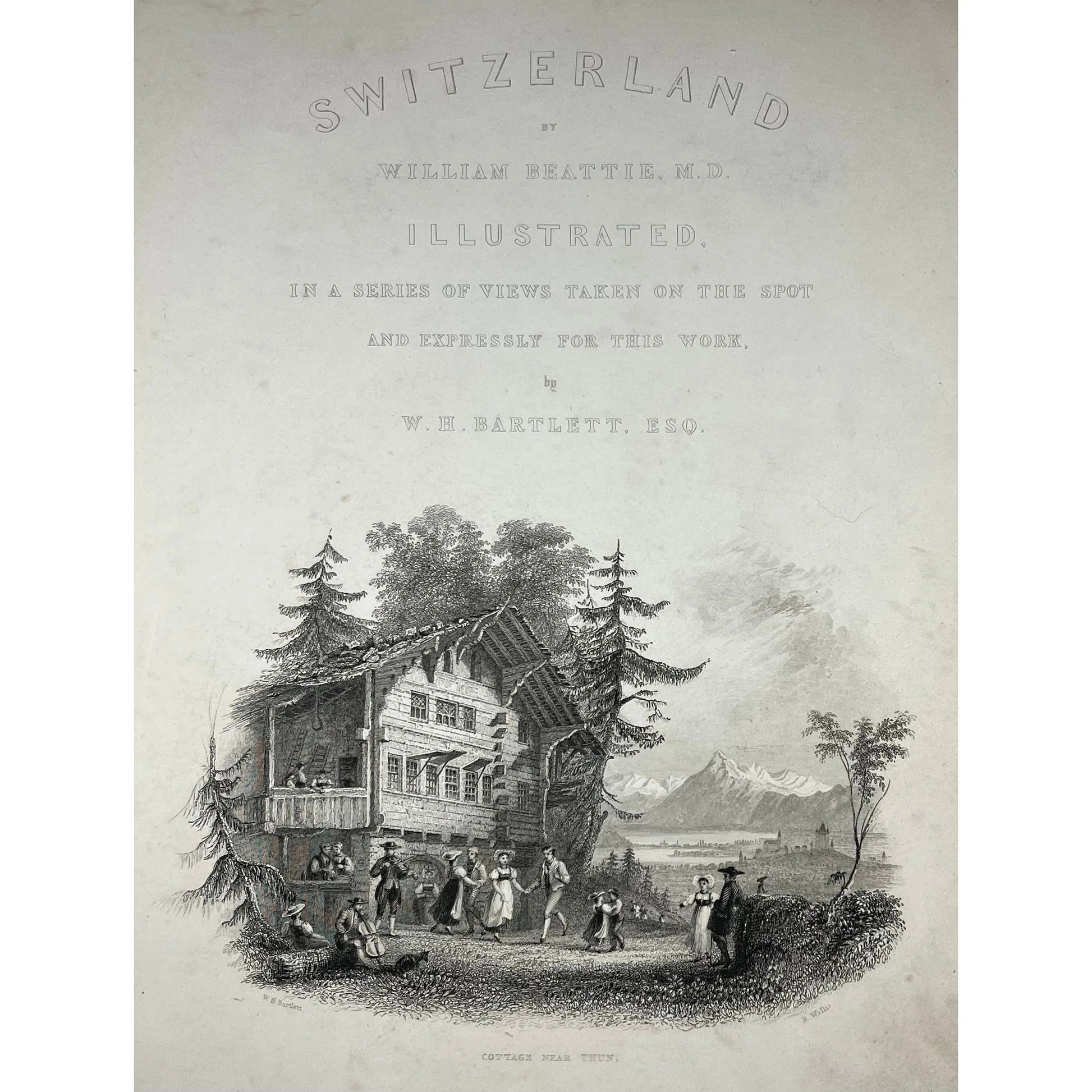 Original Antique Print of a Cottage Near Thun in Switzerland by W. H. Bartlett from Switzerland Illustrated, 1836 by Beattie MD, for sale by Victoria Cooper Antique Prints