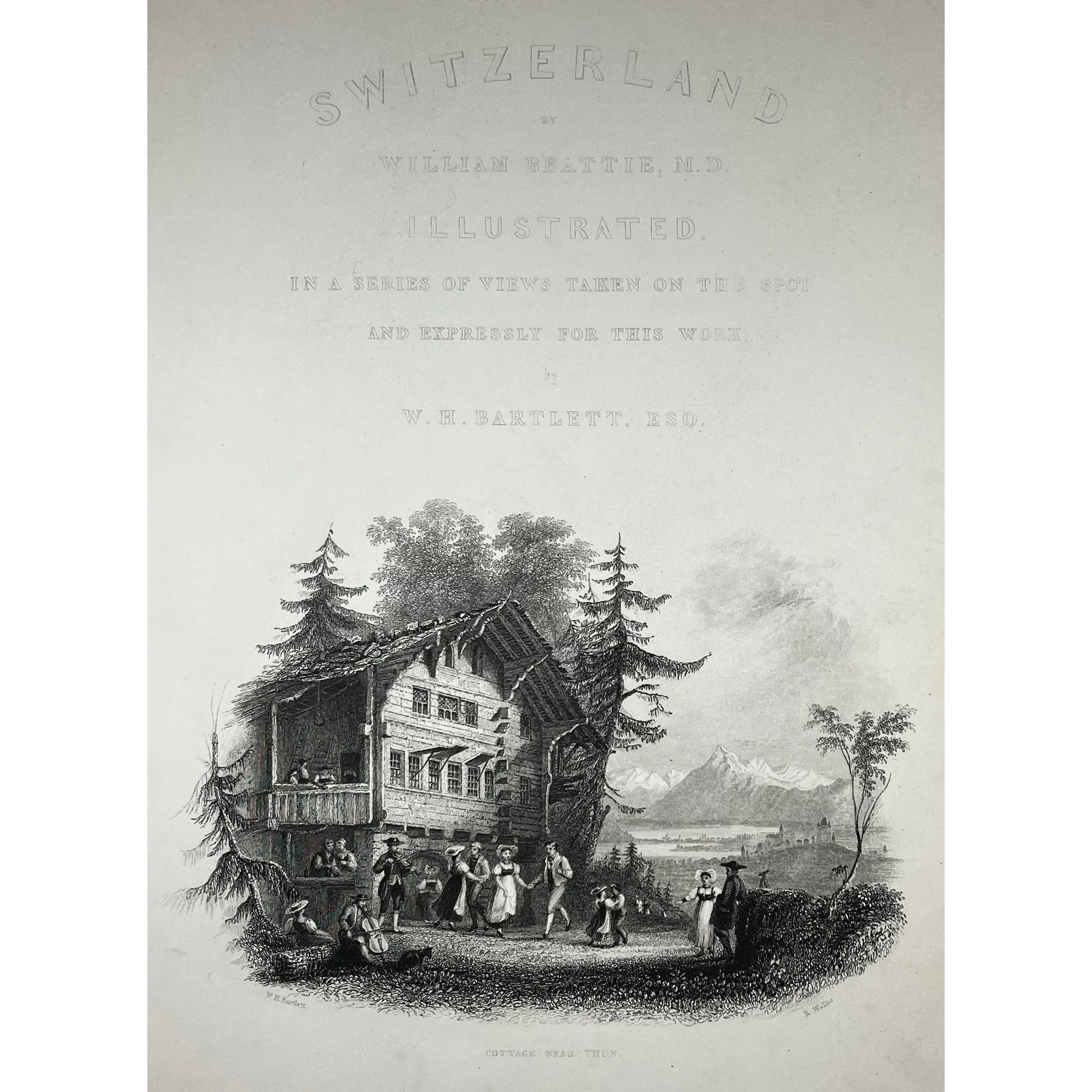 Original Antique Print of a Cottage Near Thun in Switzerland by W. H. Bartlett from Switzerland Illustrated, 1836 by Beattie MD, for sale by Victoria Cooper Antique Prints