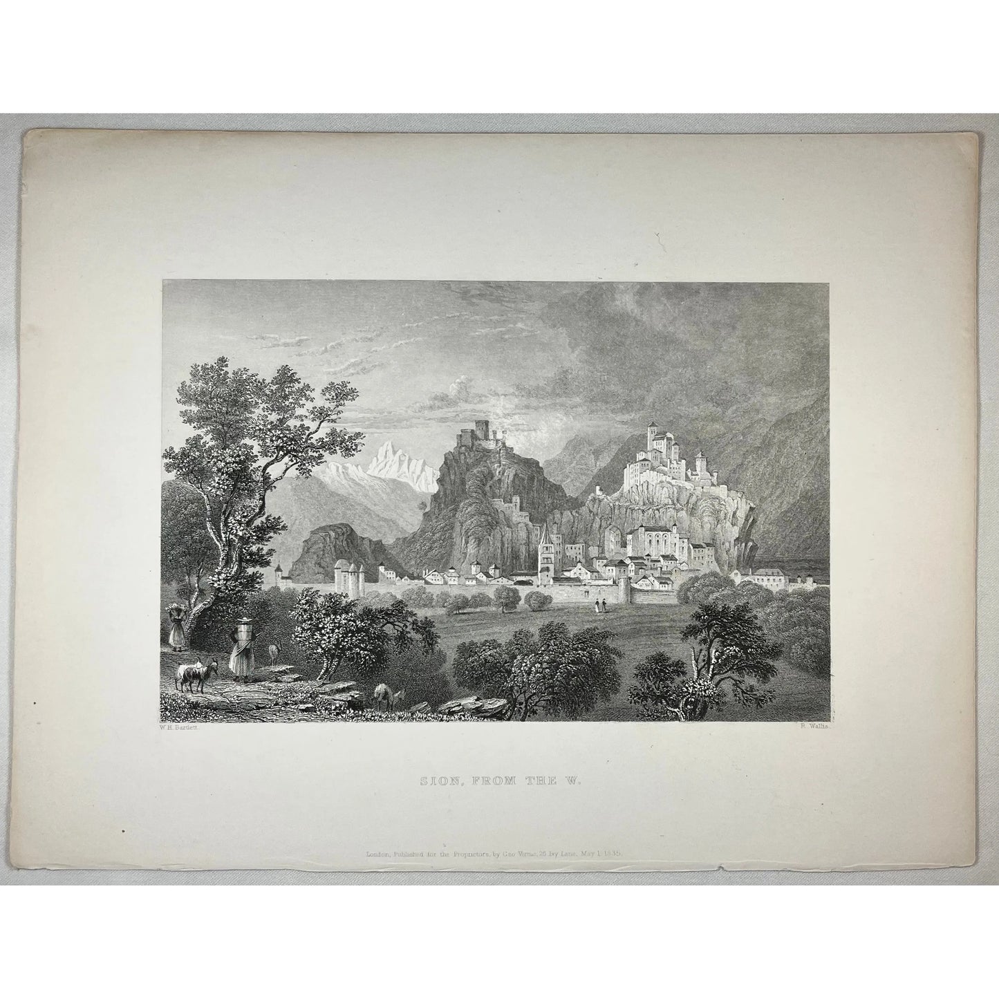 Original Antique Print of Sion from the West in Switzerland by W. H. Bartlett from Switzerland Illustrated, 1836 by Beattie MD, for sale by Victoria Cooper Antique Prints