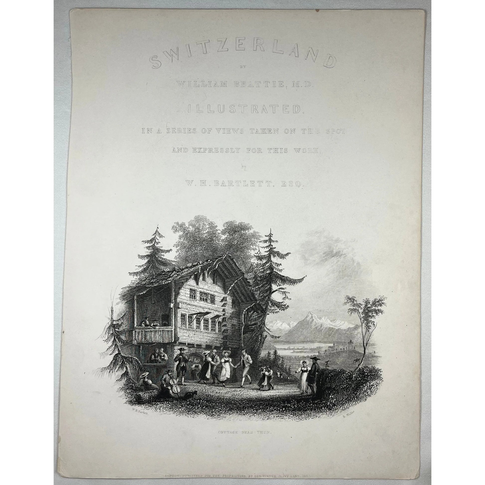 Original Antique Print of a Cottage Near Thun in Switzerland by W. H. Bartlett from Switzerland Illustrated, 1836 by Beattie MD, for sale by Victoria Cooper Antique Prints