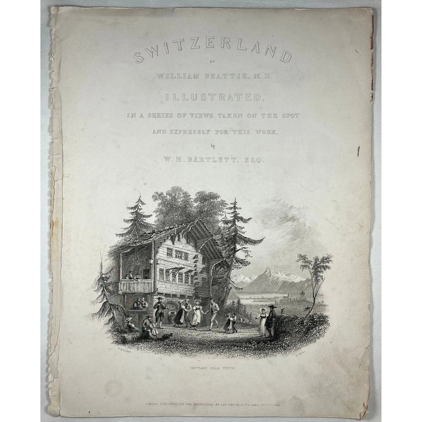 Original Antique Print of a Cottage Near Thun in Switzerland by W. H. Bartlett from Switzerland Illustrated, 1836 by Beattie MD, for sale by Victoria Cooper Antique Prints