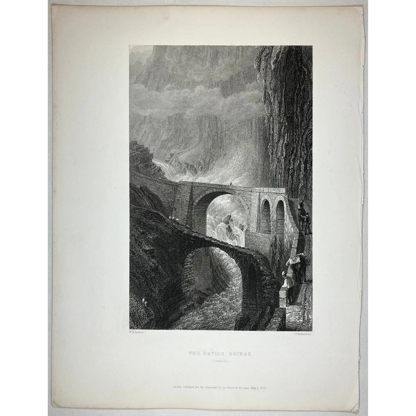 Original Antique Print of The Devil’s Bridge in Switzerland by W. H. Bartlett from Switzerland Illustrated, 1836 by Beattie MD, for sale by Victoria Cooper Antique Prints