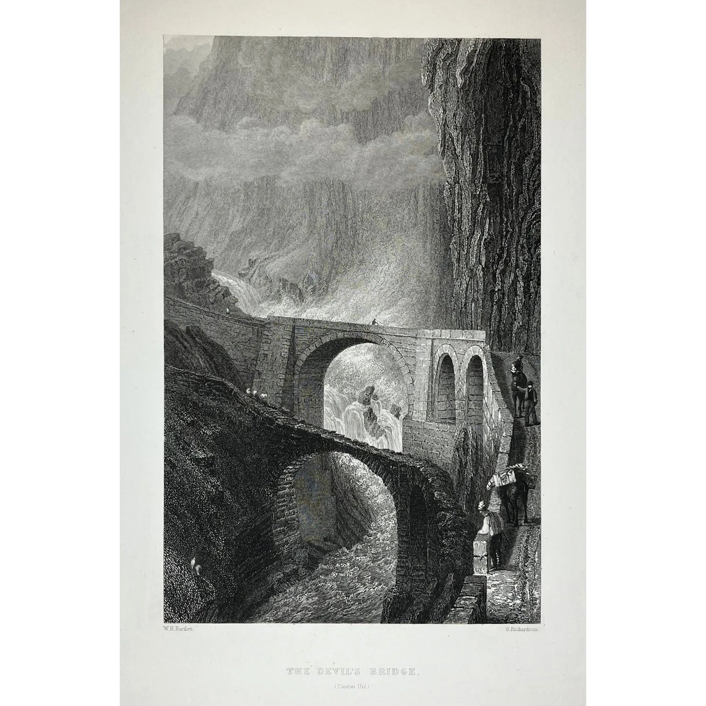 Original Antique Print of The Devil’s Bridge in Switzerland by W. H. Bartlett from Switzerland Illustrated, 1836 by Beattie MD, for sale by Victoria Cooper Antique Prints