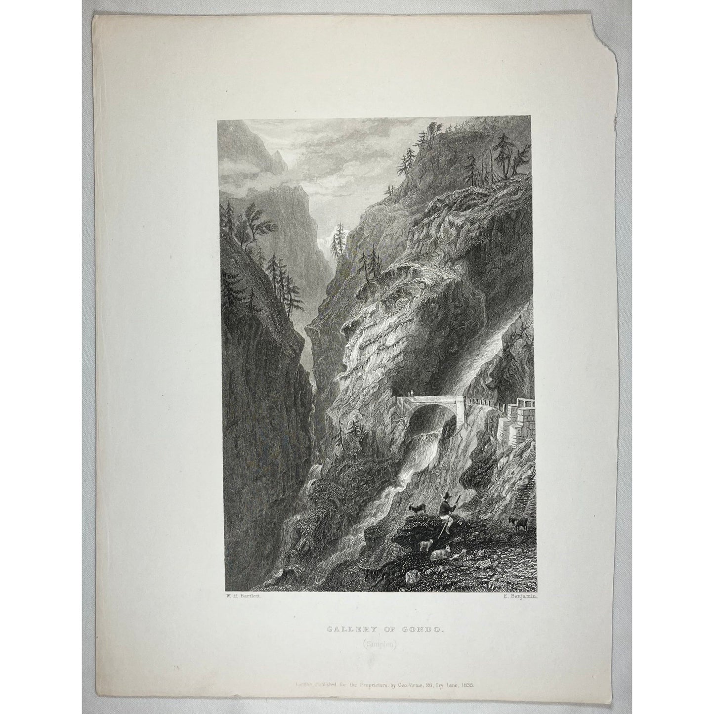 Gallery of Gondo in Simplon Switerland from William Beattie’s Switzerland Illustrated, original antique print by Bartlett for sale by Victoria Cooper Antique Prints