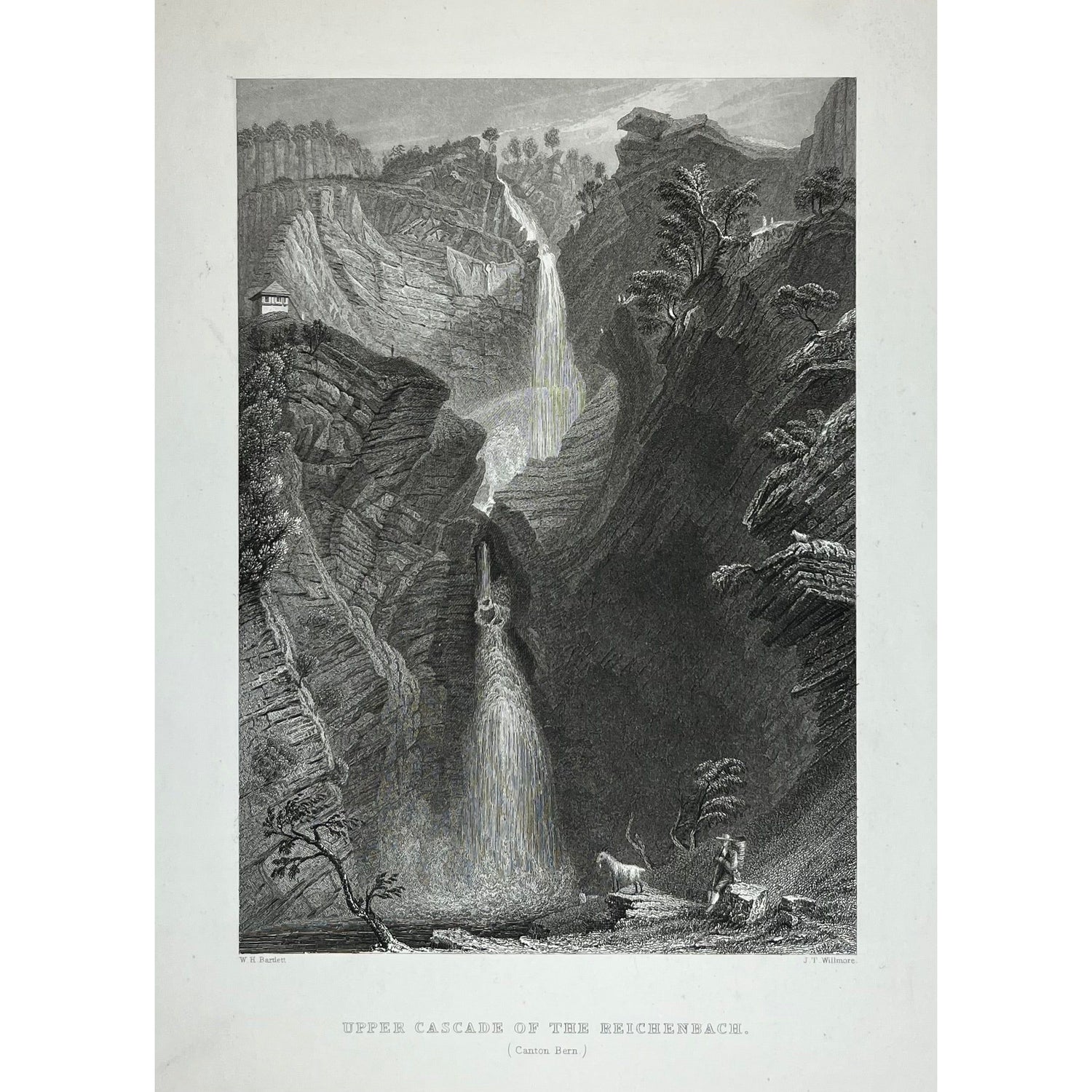 Upper Cascade of Reichenbach Falls (Canton Bern) original antique print for sale by Victoria Cooper Antique Prints