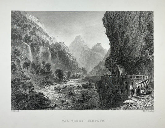 Original antique print of Val Vedro - Simplon, Simplon Pass Switzerland by Bartlett for Switzerland Illustrated by Beattie for sale by Victoria Cooper Antique Prints