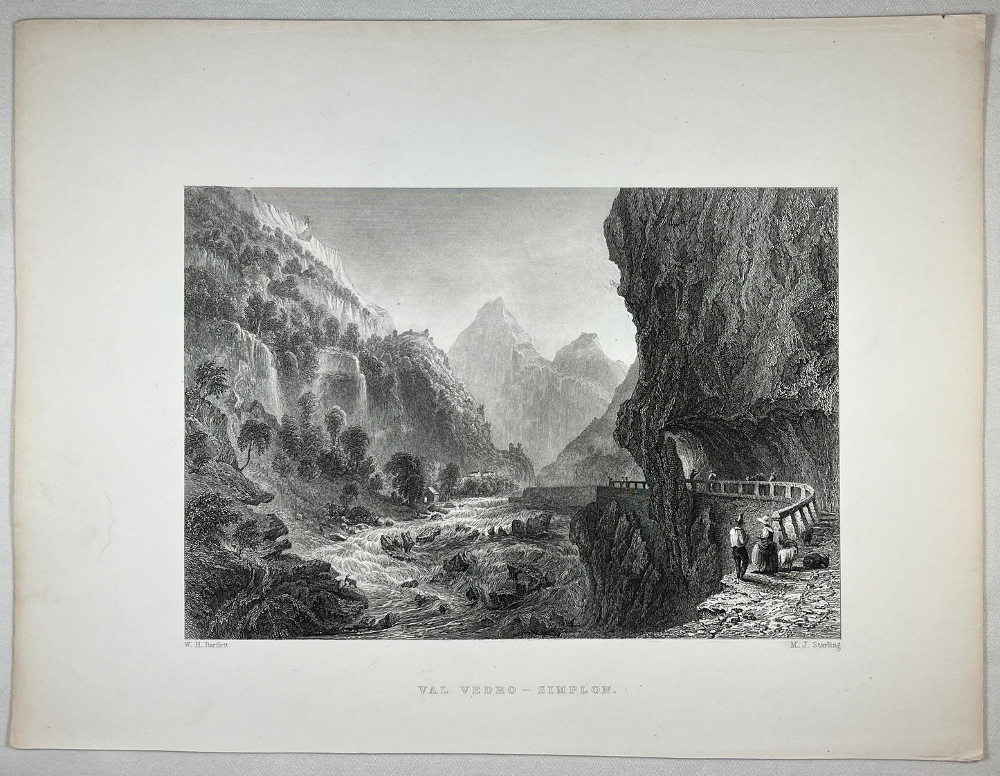 Original antique print of Val Vedro - Simplon, Simplon Pass Switzerland by Bartlett for Switzerland Illustrated by Beattie for sale by Victoria Cooper Antique Prints
