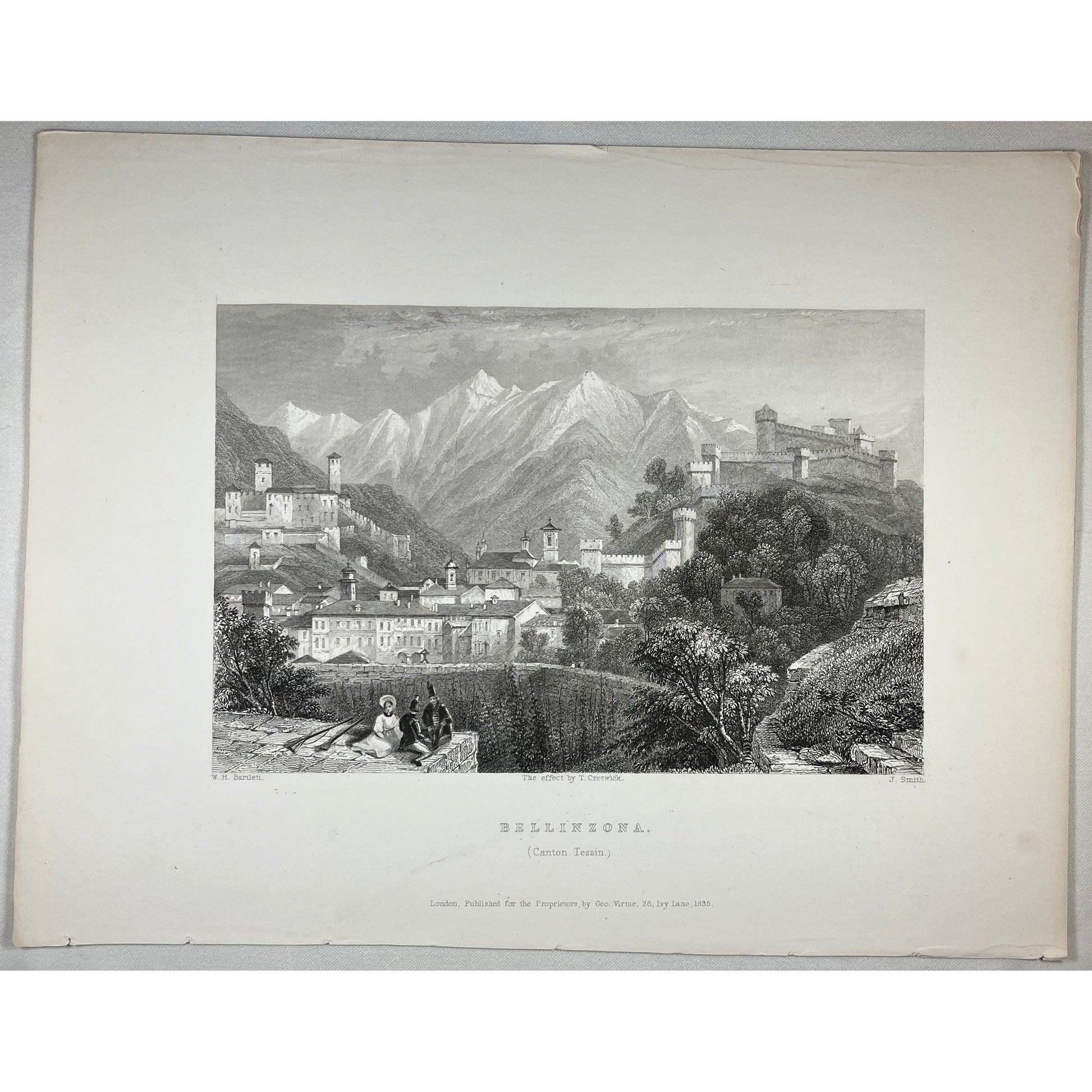 Original antique print of Bellinzona Canton Tessin in Switzerland by Bartlett for Switzerland Illustrated by Beattie for sale by Victoria Cooper Antique Prints