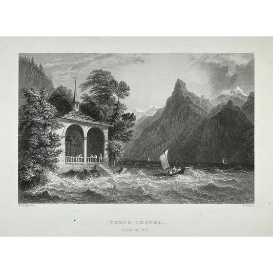 Original antique print of Tell’s Chapel on Lake of Uri in Canton of Uri, Switzerland Illustrated by Bartlett and Beattie for sale by Victoria Cooper Antique Prints