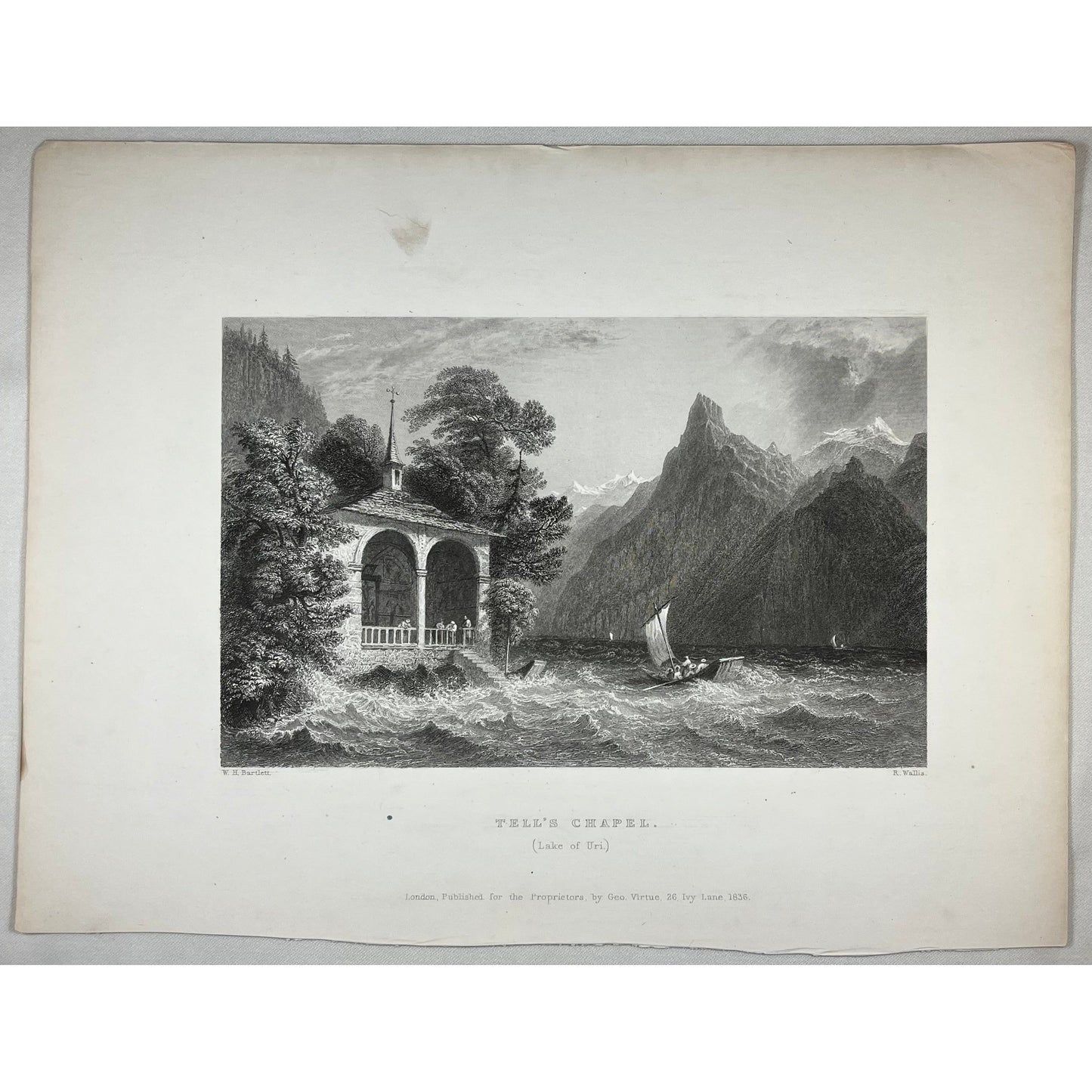 Original antique print of Tell’s Chapel on Lake of Uri in Canton of Uri, Switzerland Illustrated by Bartlett and Beattie for sale by Victoria Cooper Antique Prints