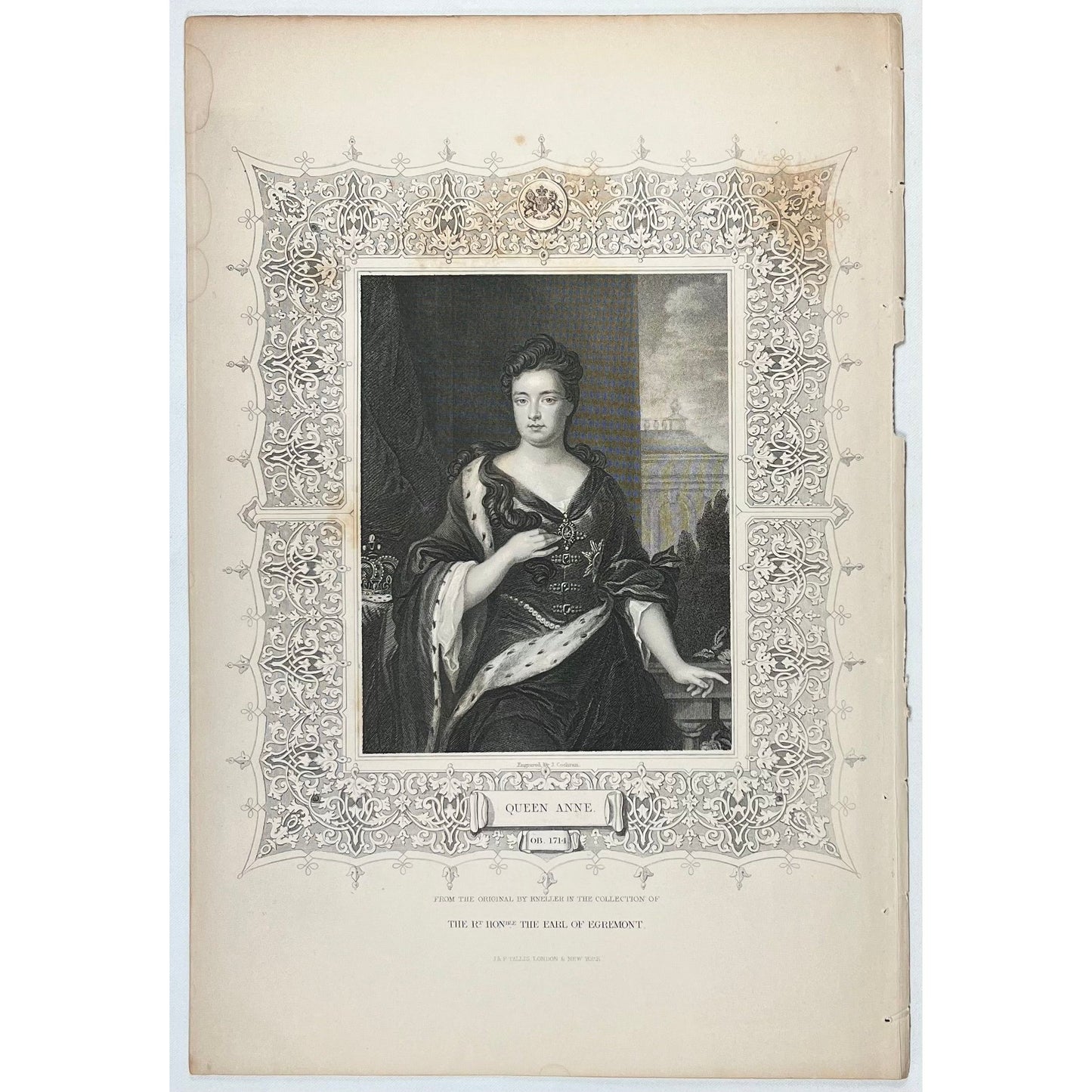 Queen Anne OB 1714 From the Original by Kneller in the Collection of The Right Honorable The Earl of Egremont for sale by Victoria Cooper Antique Prints