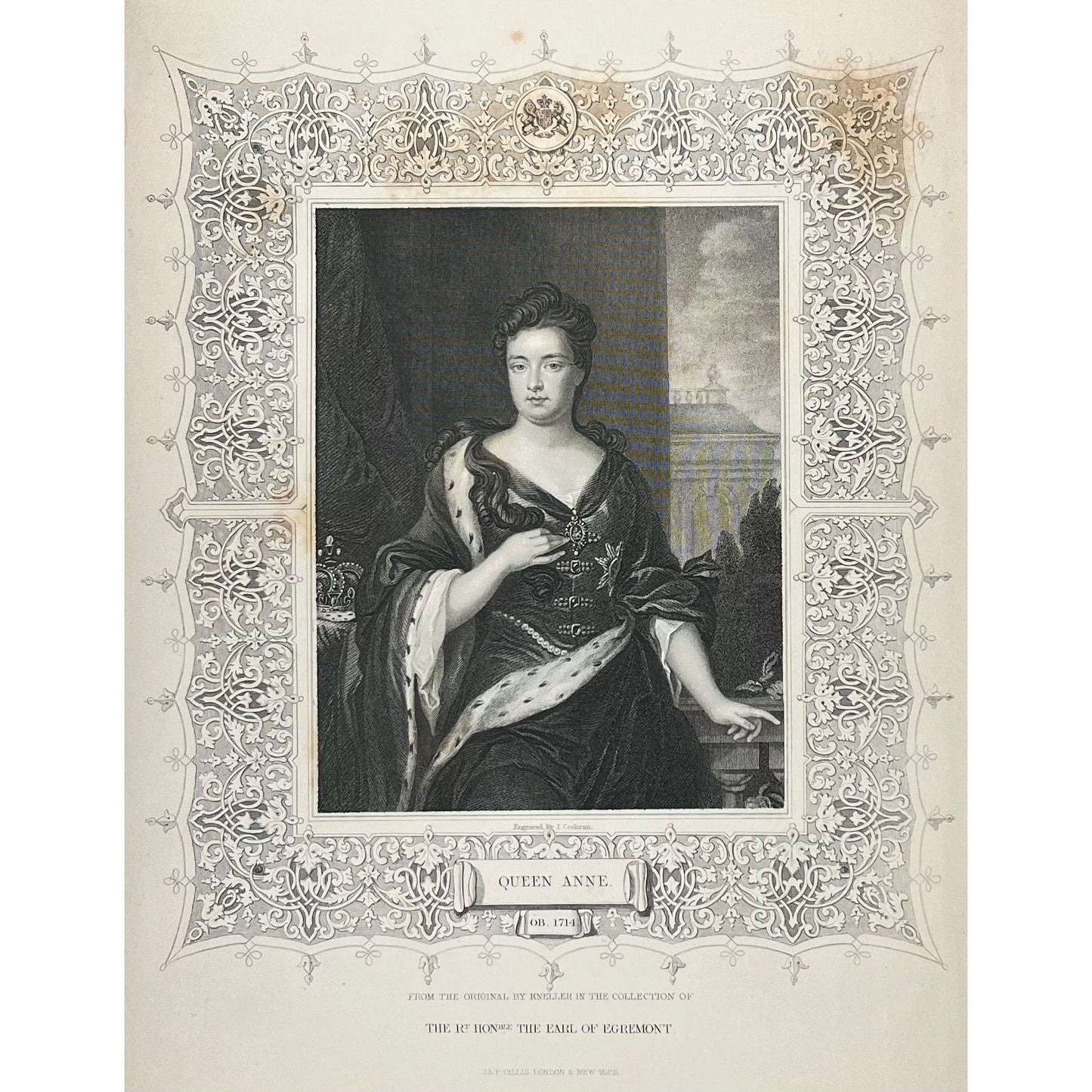 Queen Anne OB 1714 From the Original by Kneller in the Collection of The Right Honorable The Earl of Egremont for sale by Victoria Cooper Antique Prints