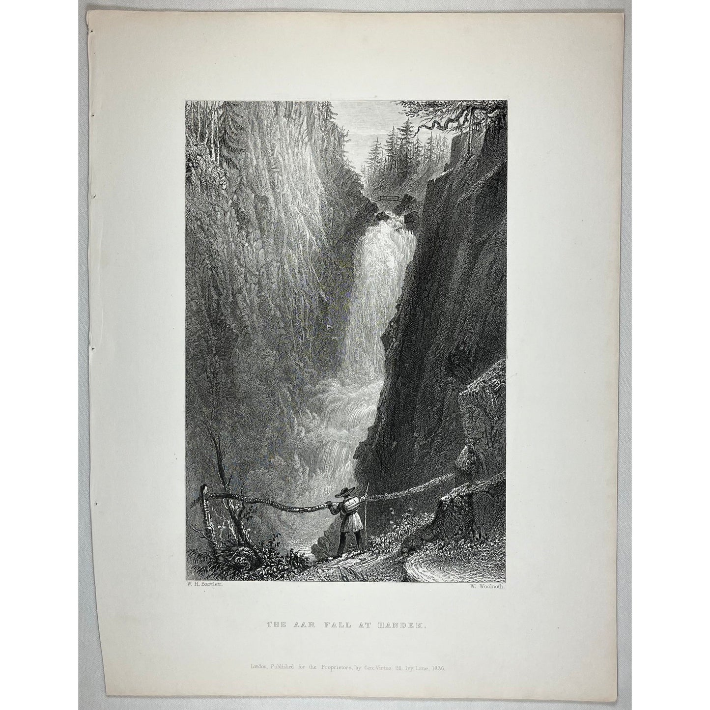 Original antique print of Art Fall at Handek Handegg, Switzerland by William Henry Bartlett from Switzerland Illustrated by William Beattie from q936 for sale by Vicroeia Cooper Antique Prints