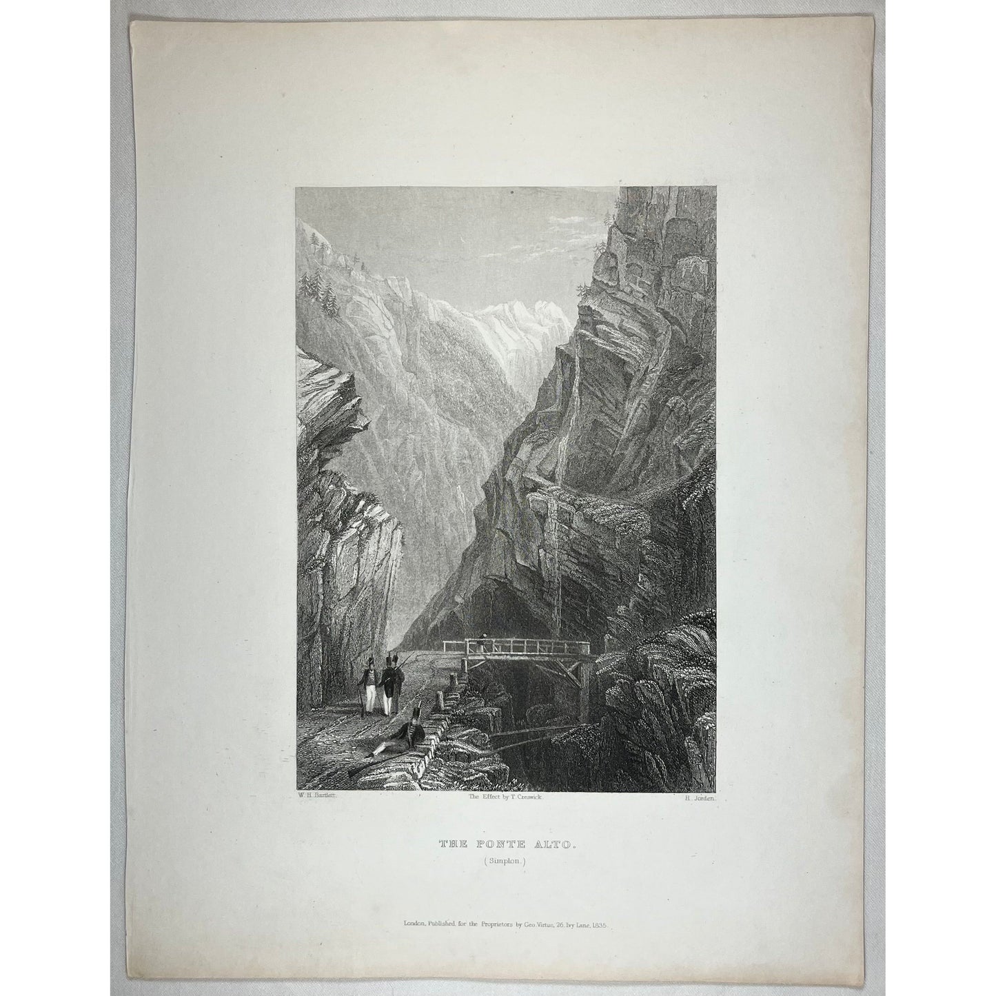 Original antique print of The Ponte Alto in Simplon, Switzerland by Henry Bartlett from William Beattie’s Switzerland Illustrated from 1836 for sale by Victoria Cooper Antique Prints