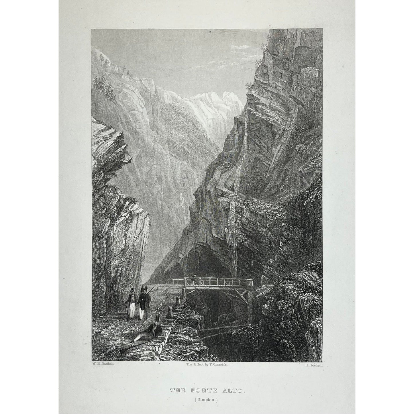 Original antique print of The Ponte Alto in Simplon, Switzerland by Henry Bartlett from William Beattie’s Switzerland Illustrated from 1836 for sale by Victoria Cooper Antique Prints