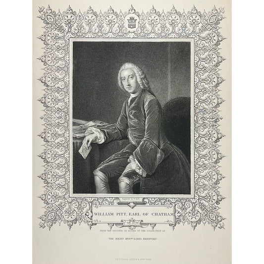 William Pitt, Earl of Chatham OB 1778 engraved by W. Holl From the original of Hoare in the Collection of the Right Honorable Lord Bridport by Tallis, London and New York, c. 1860 original antique portrait print for sale by Victoria Cooper Antique Prints