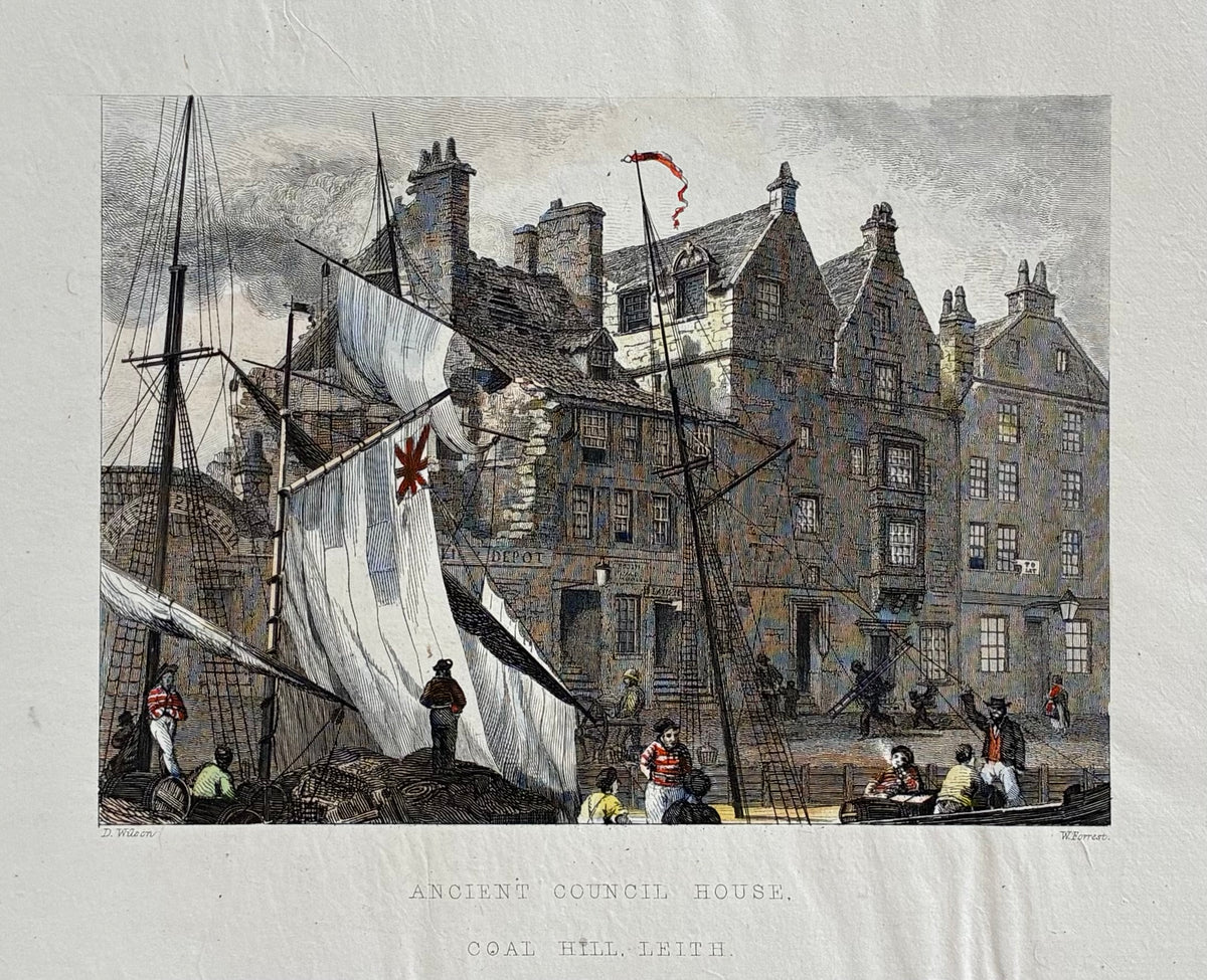 Main product image (full print): Antique hand coloured steel engraving Ancient Council House Coal Hill Leith Edinburgh Daniel Wilson William Forrest Hugh Paton Memorials of Edinburgh 1848