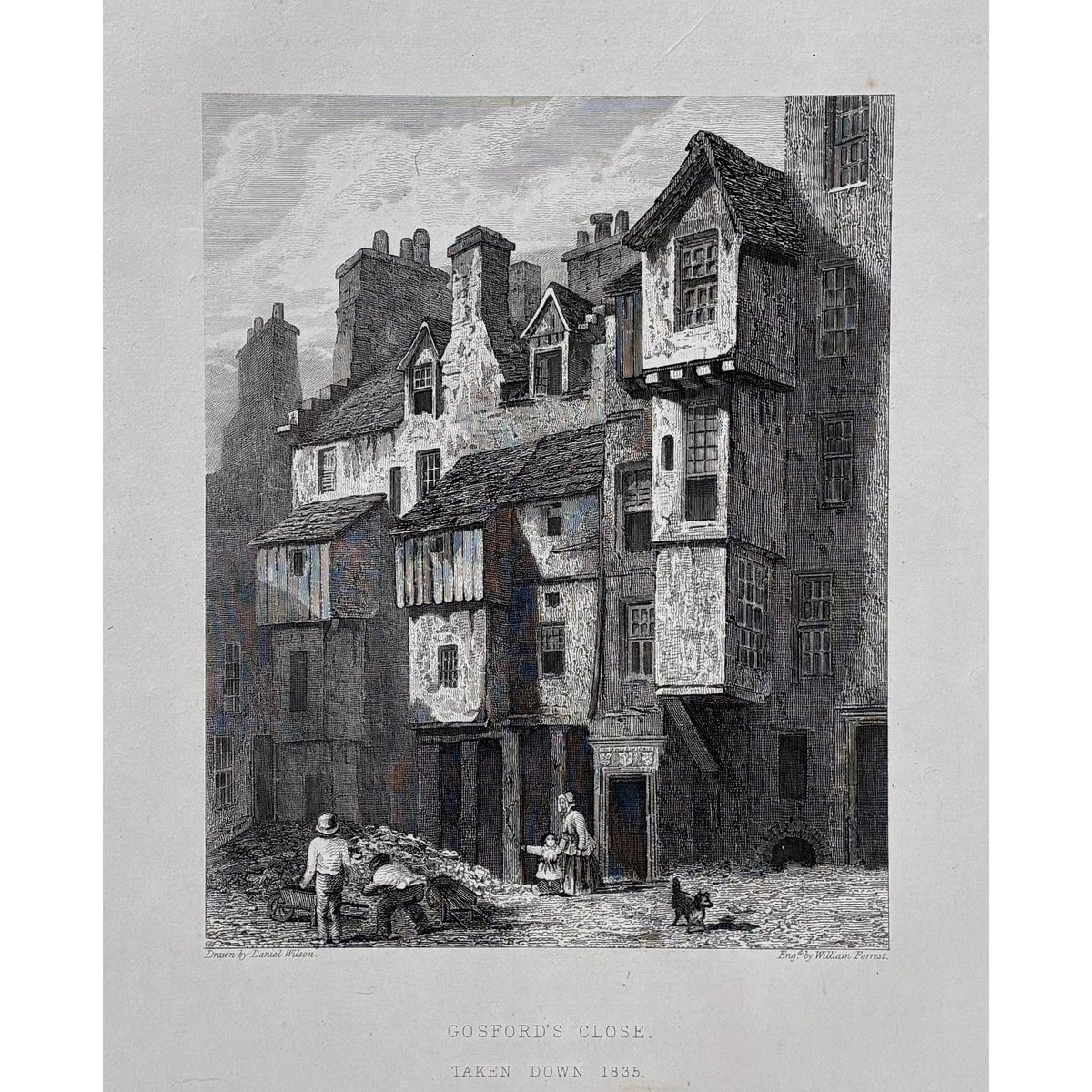 Main product image (full print): Antique steel engraving Gosford’s Close Edinburgh taken down 1835 proof impression Daniel Wilson William Forrest Hugh Paton Memorials of Edinburgh 1848