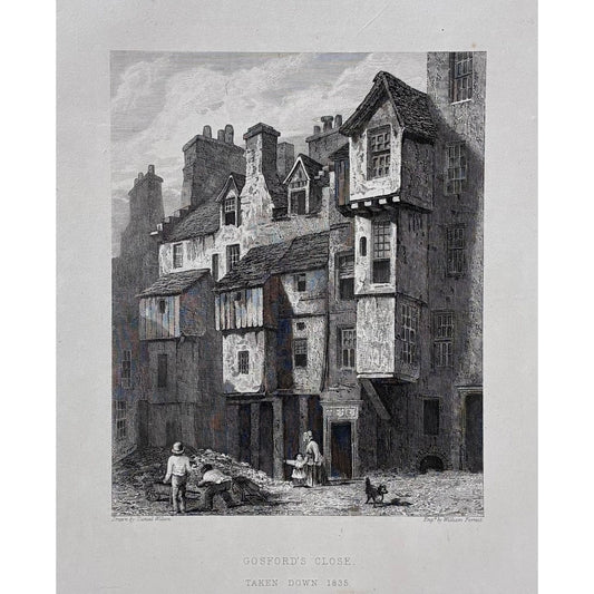 Main product image (full print): Antique steel engraving Gosford’s Close Edinburgh taken down 1835 proof impression Daniel Wilson William Forrest Hugh Paton Memorials of Edinburgh 1848