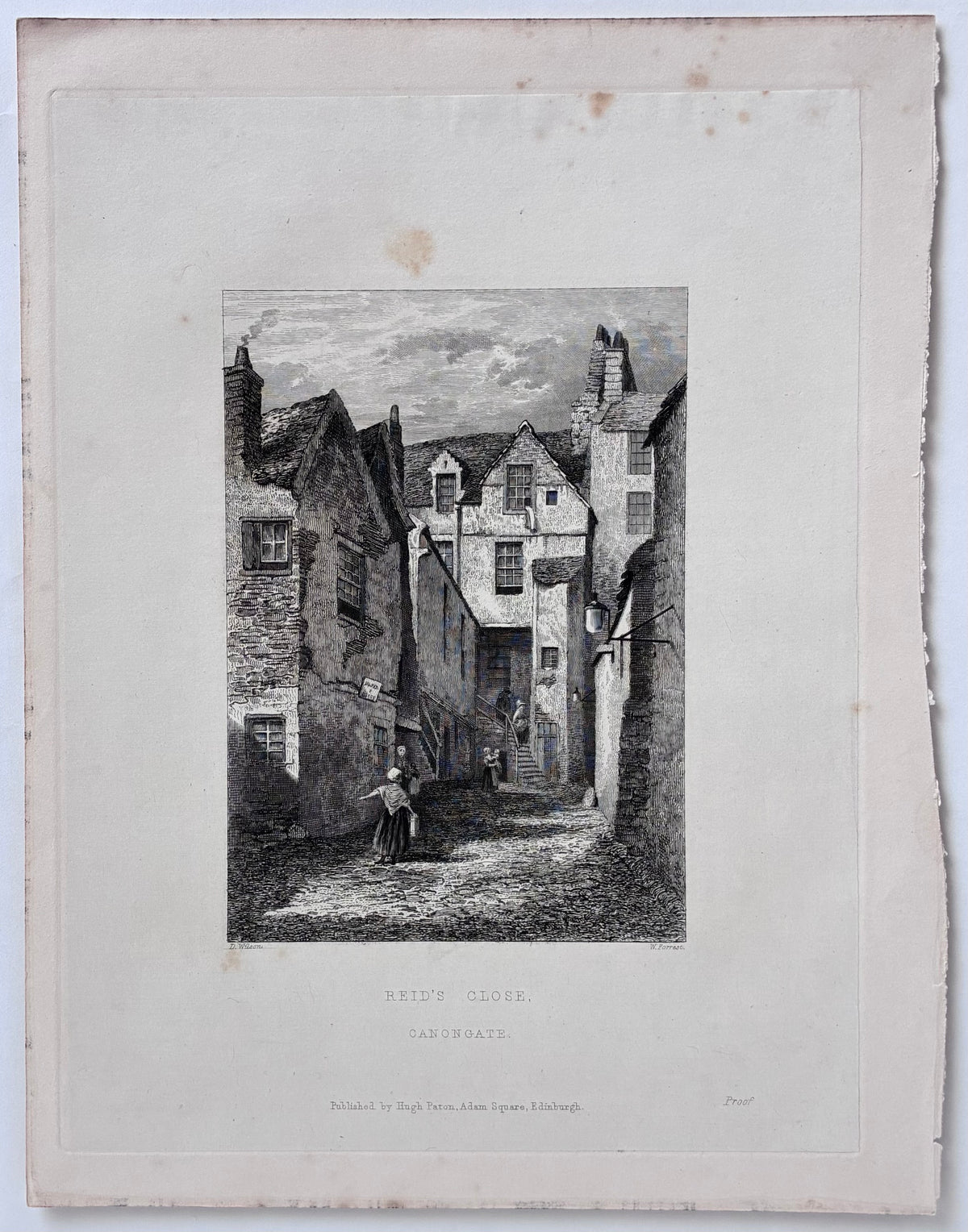 Main product image (full print): Antique steel engraving Reid’s Close Canongate Edinburgh proof impression 1848 Daniel Wilson William Forrest Hugh Paton Memorials of Edinburgh
