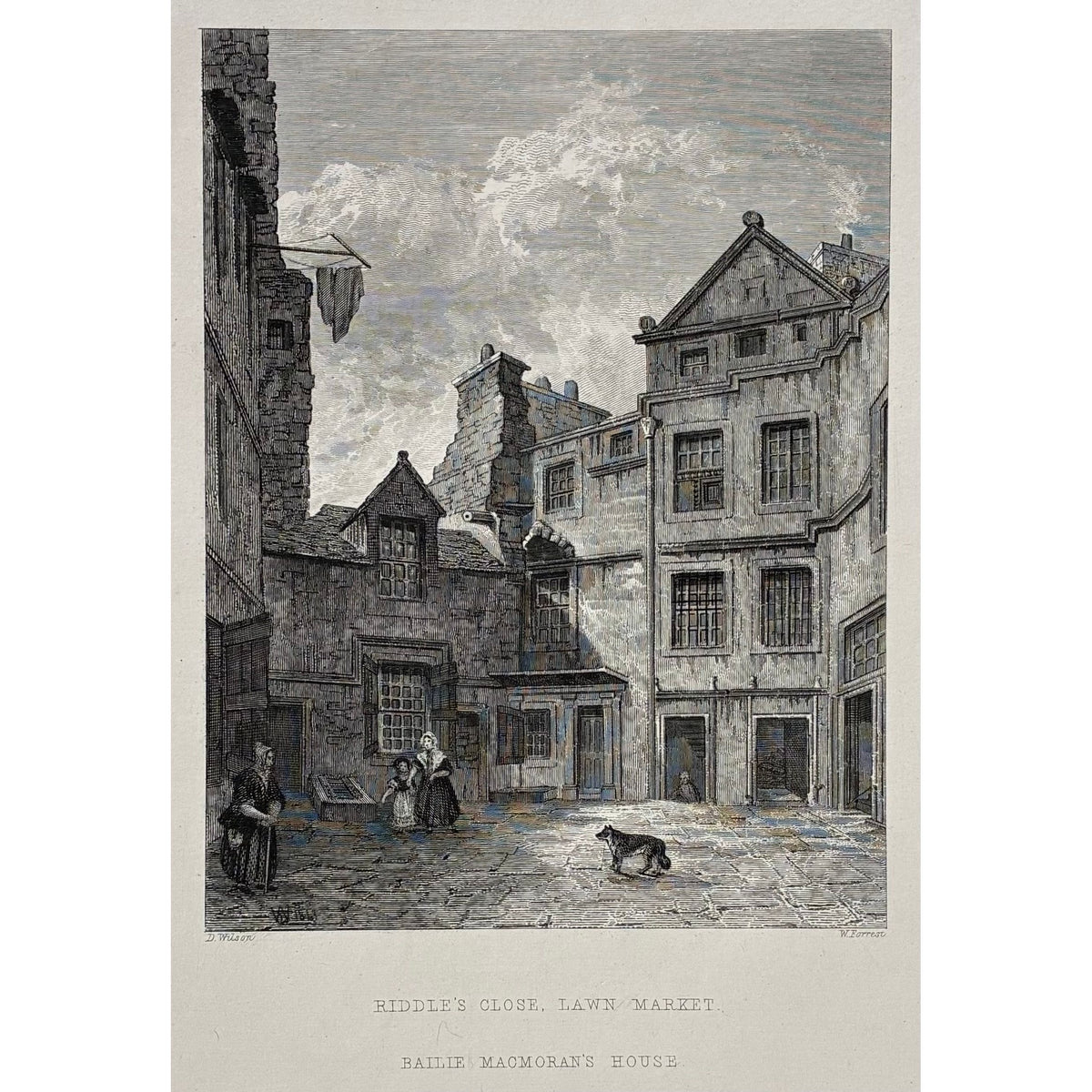Main product image (cropped print): Antique steel engraving Riddle’s Close Lawnmarket Bailie Macmoran’s House Edinburgh proof impression Daniel Wilson William Forrest Hugh Paton Memorials of Edinburgh 1848