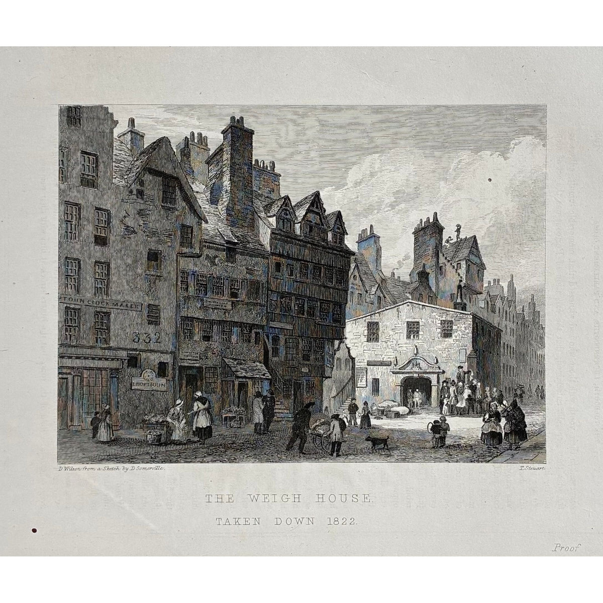 Main product image (full print): Antique steel engraving The Weigh House Edinburgh taken down 1822 proof impression Daniel Wilson D. Somerville T. Steuart Hugh Paton Memorials of Edinburgh 1848