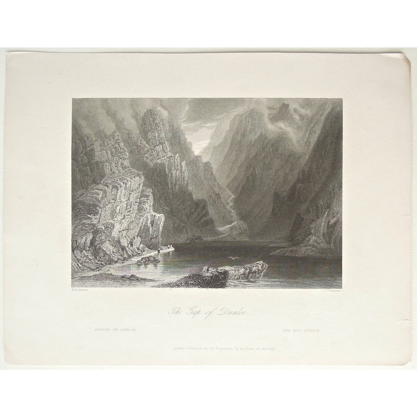 Gap of Dunloe, Gap, Dunloe, Breche, Riss, Mountains, mountain range, valley, cliffs, Ireland, Irish, Irish prints, Victoria Cooper Antique Prints, wall decor, wall art, home design, Irish cliffs, cliffs of Ireland, prints, for sale,