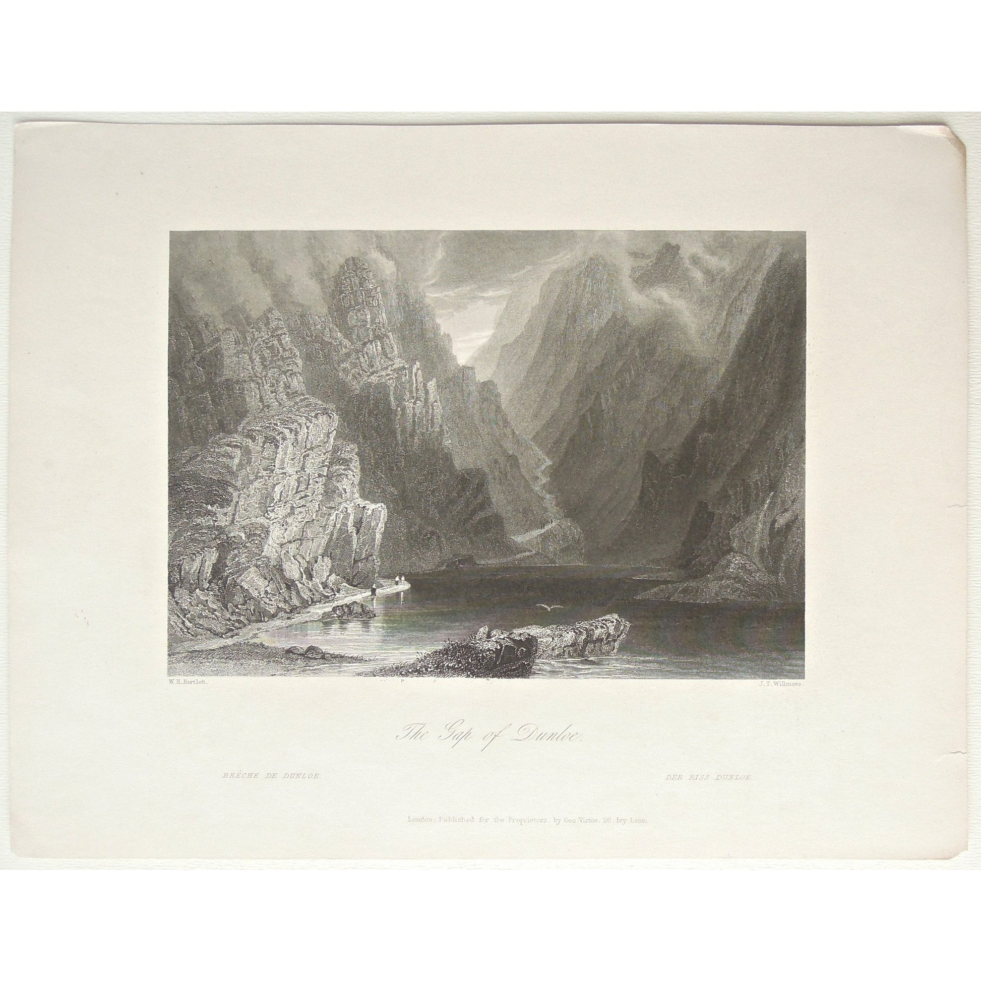 Gap of Dunloe, Gap, Dunloe, Breche, Riss, Mountains, mountain range, valley, cliffs, Ireland, Irish, Irish prints, Victoria Cooper Antique Prints, wall decor, wall art, home design, Irish cliffs, cliffs of Ireland, prints, for sale,