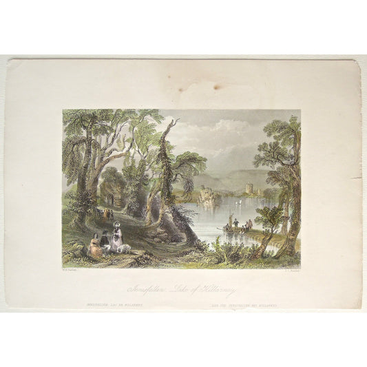 Innisfallen, Lake, Killarney, scenery, by the water, Ireland, Irish, Irish prints, print set, prints for sale, Irish landscape, colored, pretty, traditional, landscape, home decor, gallery wall, Victoria Cooper Antique Prints