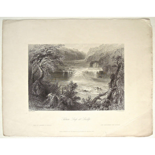 Salmon leap, salmon, leaping, Leixlip, Saut, Lachsfang, falls, Ireland, irish, waterfall, cascades, scenery, Irish landscape, Irish art, art of Ireland, print sets, for sale, engraving, Victoria Cooper Antique Prints, classic, timeless, design, decor, wall art,