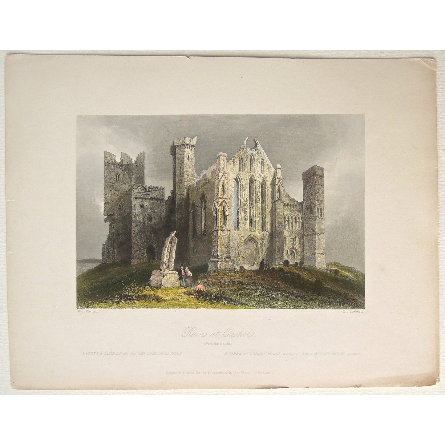 Ruins, Cashel, Ruines, Ruinen, church, abbey, abandoned, Ireland, Irish, old Irish prints, old prints of Ireland, antique prints, for sale, print set, colored, for sale, Victoria Cooper Antique Prints, collectable