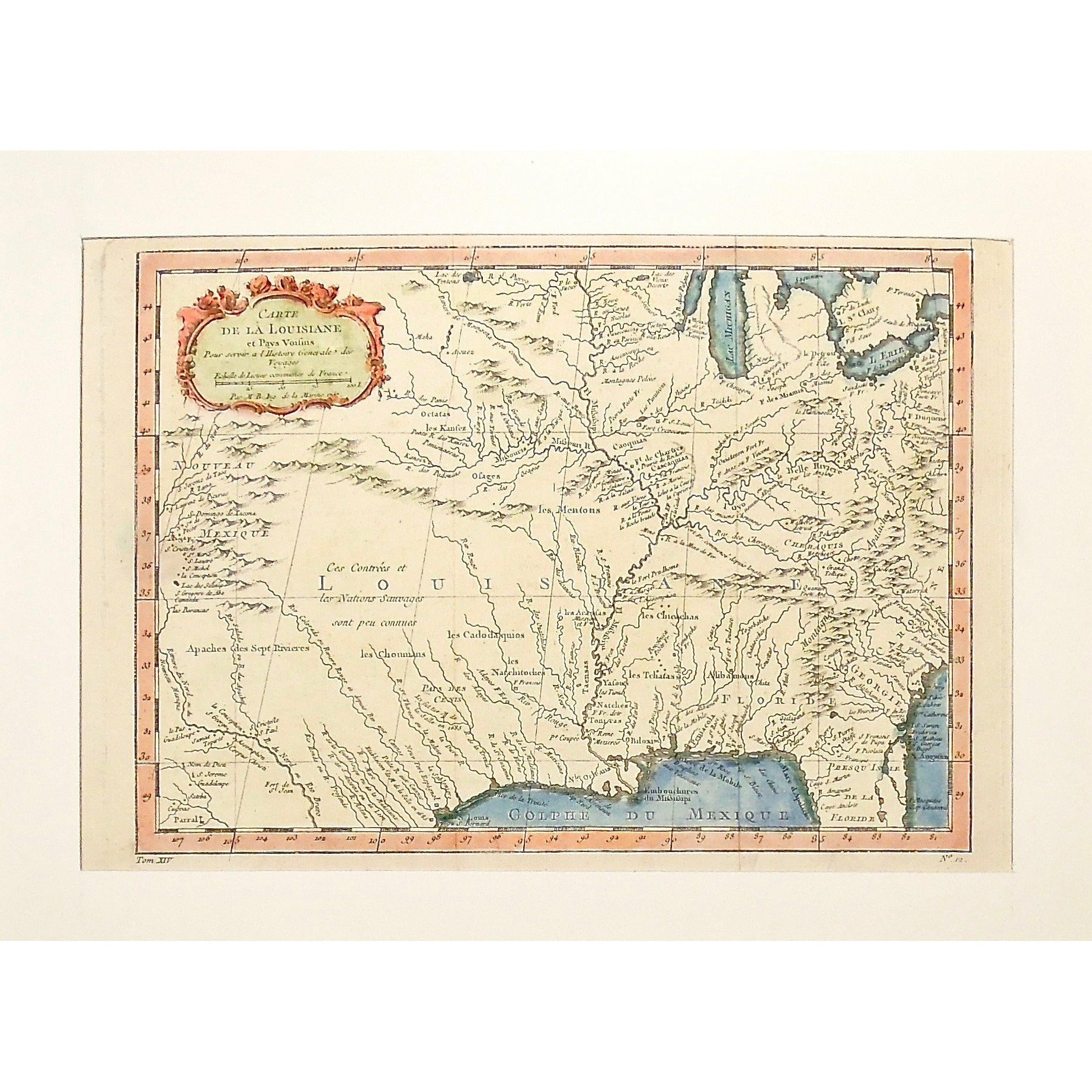 Louisiana, Texas, Florida, Mississippi, North America, French Forts, Appalachian mountains, Natives, Native Americans, Apache, Apaches des Sept Rivieres, Seven Rivers, Choumans, Nations Sauvages, Sauvages, Fort de st. Jean, Nouveau Mexique, Cadodaquios, Mentons, Kanfez, Osages, Octasas, Natichitoches, Riviere Rouge, Red River, Pais des Cenis, Cenis, Caoquias, Fort de Chartres, Lac des Vieux Deserts, Lac Michigan, Fort des Miamis, Lac St. Claire, Lac Erie, Belle Riviere, Fort Duquene, Cheraquis, Apalaches, A