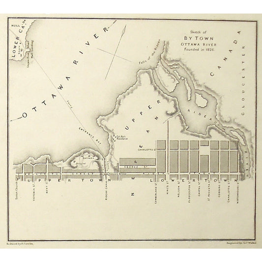 Ottawa, River, Ottawa River, Nepean, Upper Canada, Lower Canada, Rideau, Rideau River, Wellington Street, Rideau Street, Ontario, Bouchette, Jos. Bouchette, Joseph Bouchette, Cattlin, Walker, British Dominions in North America, Antique Maps, Antique Prints, Original, art, engraving,