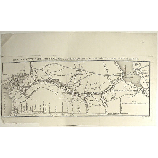 Map, Elevation, Shubenacadie, Navigation, Halifax, Harbour, Basin, Mines, Basin of mines, County of Hantes, Township of Truro, Truro, Hantes, District of Colchester, Colchester, County of Halifax, Halifax, Bedford Basin, Halifax Harbour, Douglas, Londonderry, Dartmouth, Preston, Levels, Paper Mill, Granite, Birch, Hardwood, Coal Mine, Fort Elhs, Black Rock, Limestone, Gypsum, Rock, Stone, Dalhousie Inn, Shultz's Inn, Rawden, London, Antique Print, Antique, Prints, Vintage, Vintage Art, Art, Wall art, Decor,