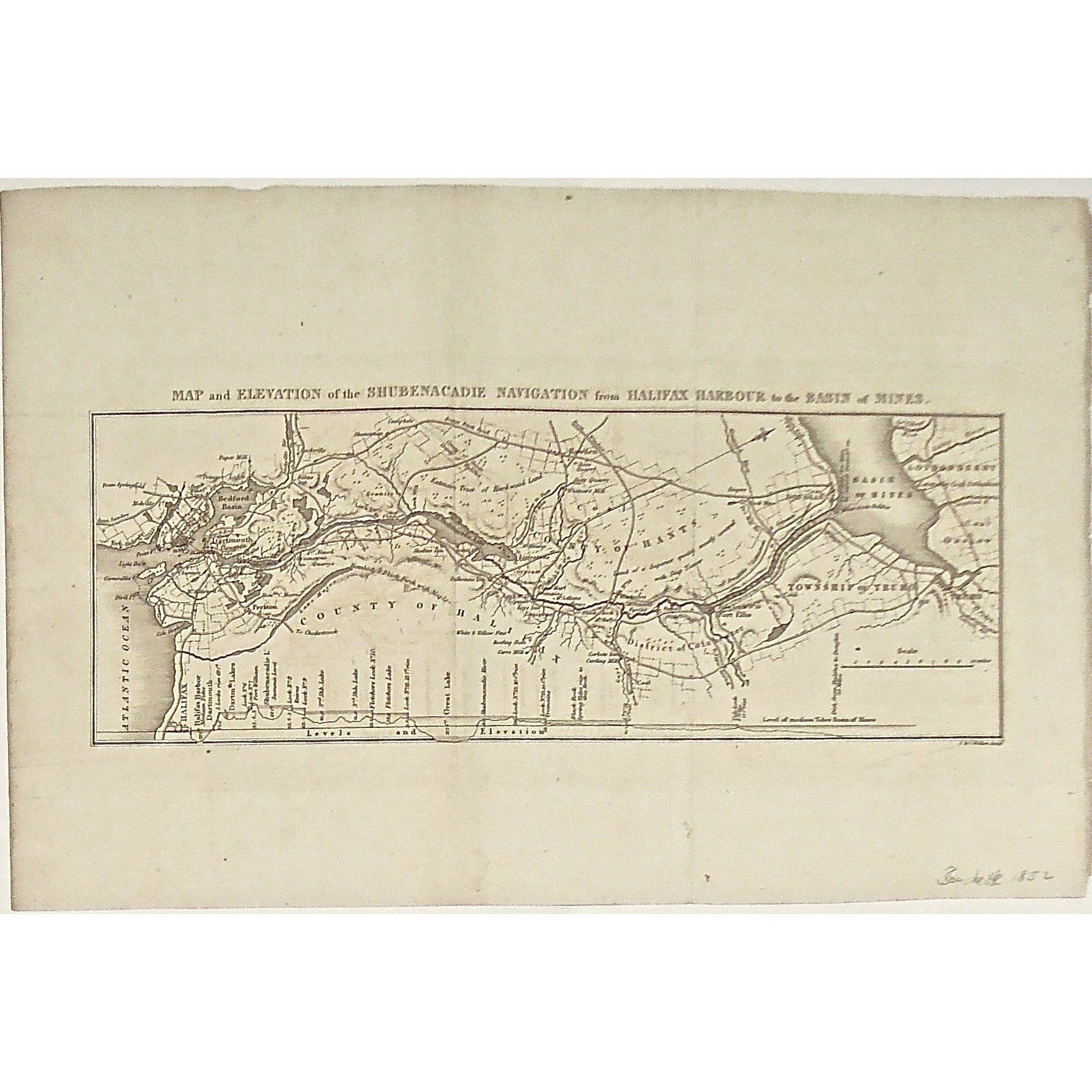 Map, Elevation, Shubenacadie, Navigation, Halifax, Harbour, Basin, Mines, Basin of mines, County of Hantes, Township of Truro, Truro, Hantes, District of Colchester, Colchester, County of Halifax, Halifax, Bedford Basin, Halifax Harbour, Douglas, Londonderry, Dartmouth, Preston, Levels, Paper Mill, Granite, Birch, Hardwood, Coal Mine, Fort Elhs, Black Rock, Limestone, Gypsum, Rock, Stone, Dalhousie Inn, Shultz's Inn, Rawden, London, Antique Print, Antique, Prints, Vintage, Vintage Art, Art, Wall art, Decor,