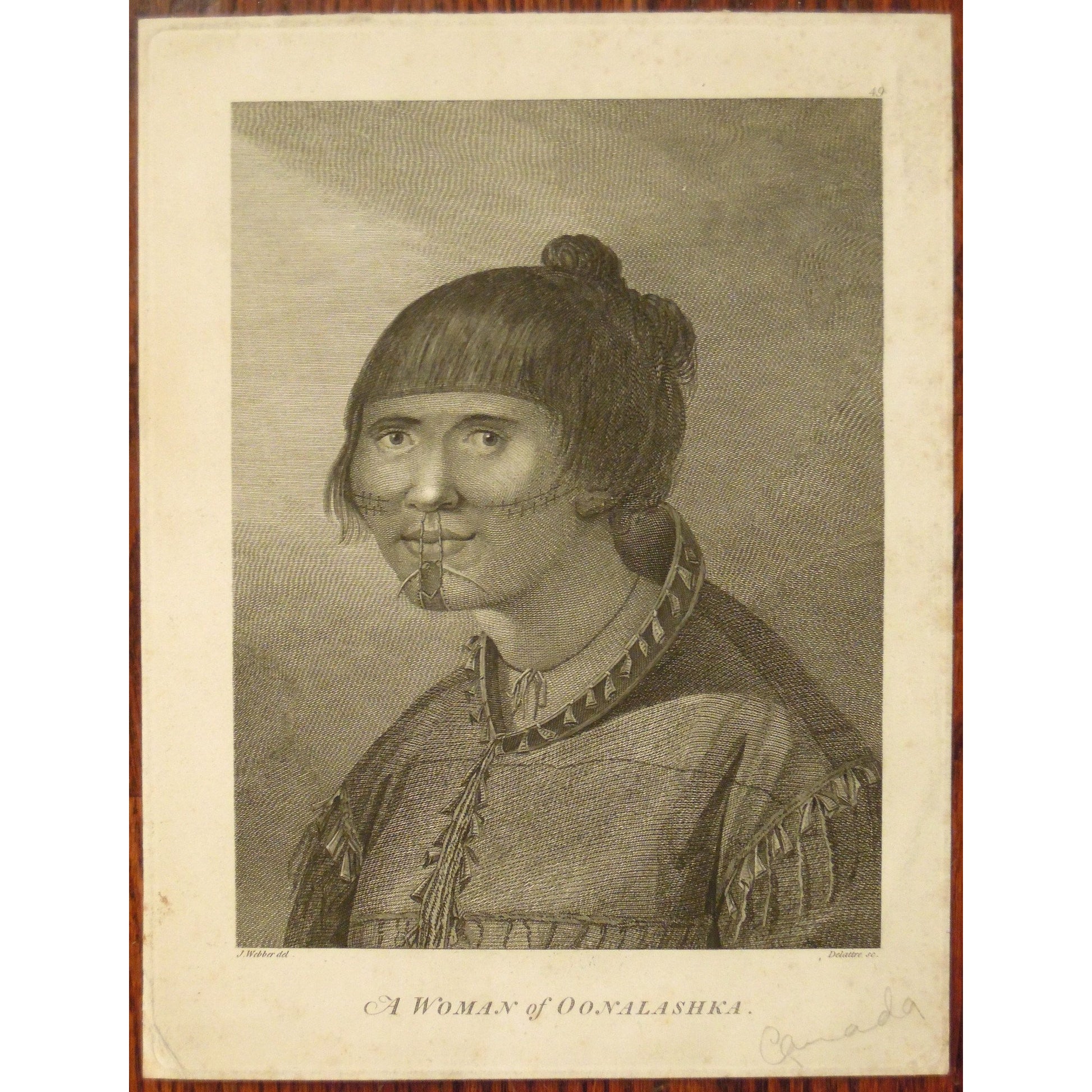 Aboriginal, Alaska, attire, Clothes, Clothing, Dress, Hair Styles, Native, Native American, Native-American, Natives, Nose-piercing, Oonalashka, piercings, Portrait, portraiture, Woman, Women, Antique Prints, Antique, Prints, Art, Vintage, Wall art, Decor, John Webber, Webber, 1784, London, Cook, Captain, James Cook, Delattre, Voyage to the Pacific Ocean,