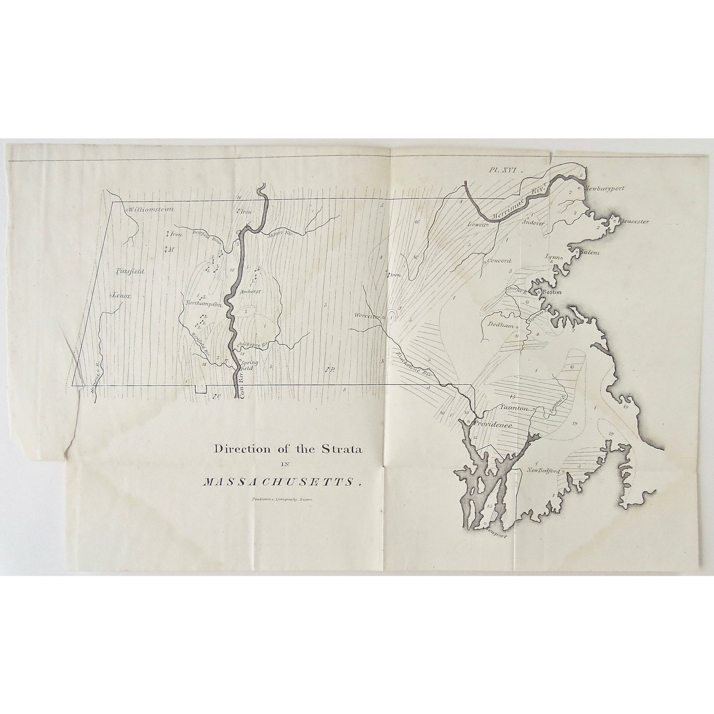 Map of the Direction of the Strata in Massachusetts.  (B4-105r)