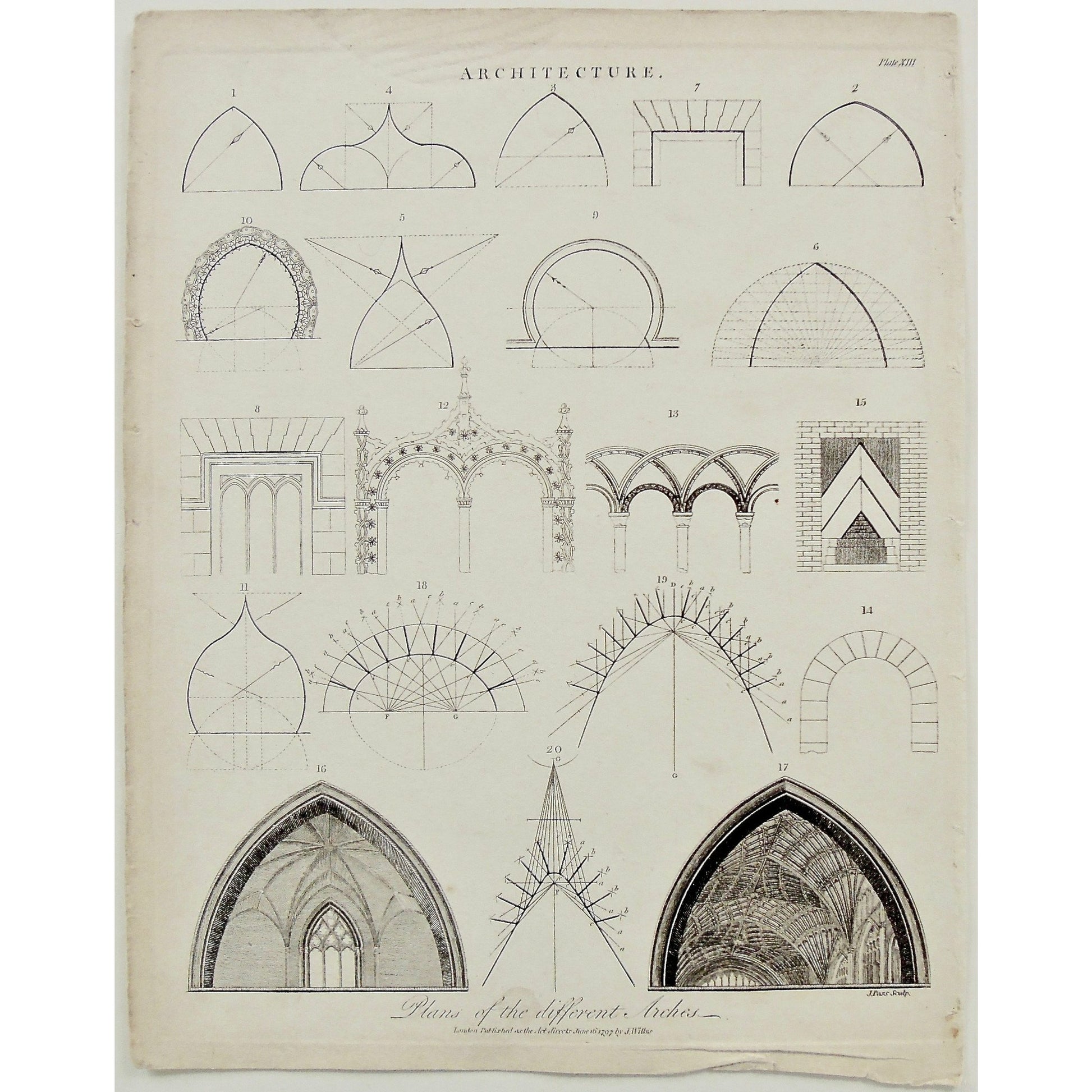 Architecture, Architect, Building, buildings, Arches, Arch, Archways, Plan, Plans, Plans of different arches, diagram, Wilkes, Adlard, Pass, Antique Print, Antique, Prints, Print, Artwork, Art, Vintage, Wall art, Vintage prints, vintage art, Wall decor, engraving, encyclopedia, Encyclopaedia Londinensis, London, 1797,