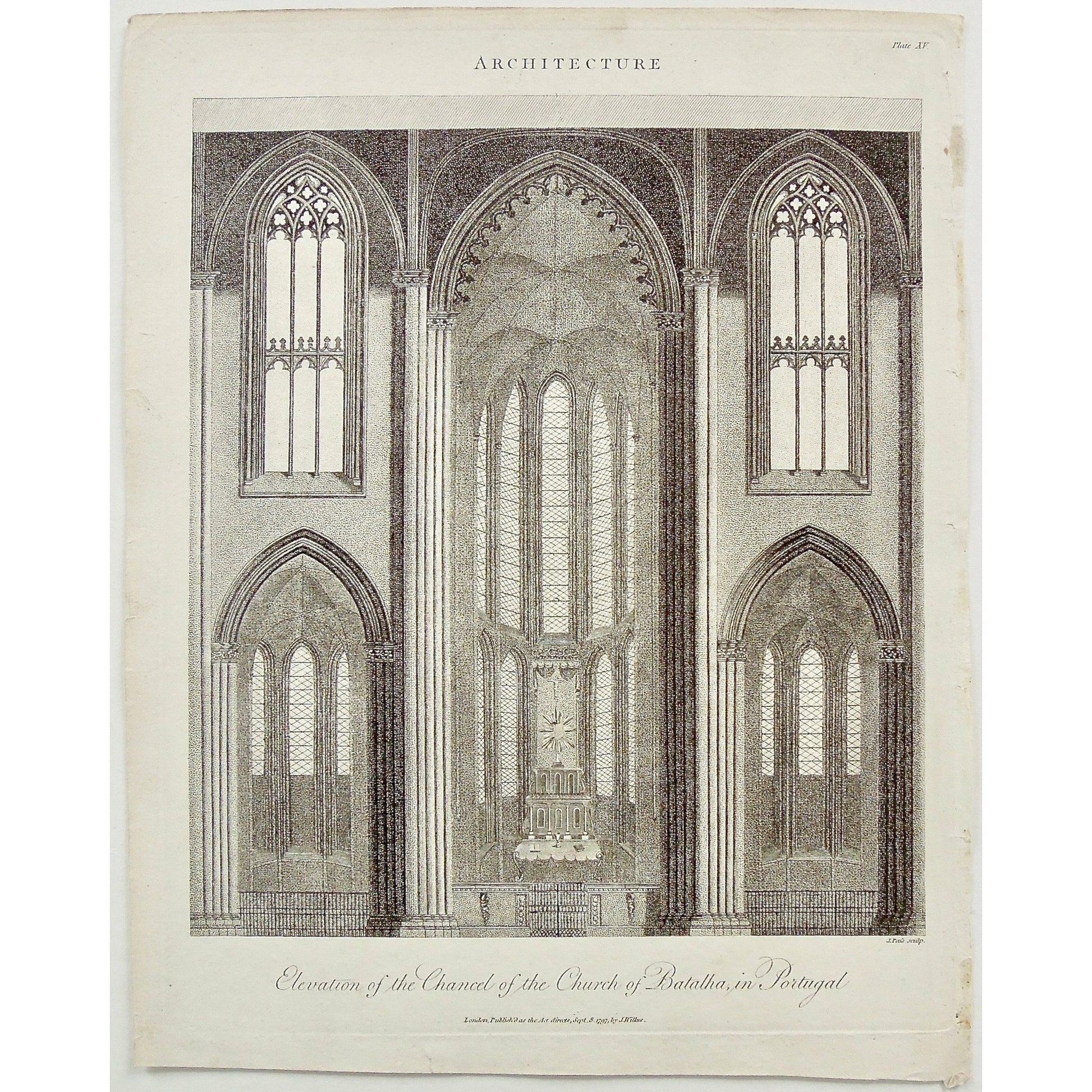 Architecture, Architect, Building, Buildings, Elevation, Chancel, Church, Churches, Church of Batalha, Portugal, Portugese, windows, structure, Wilkes, Adlard, Pass, Antique Print, Antique, Prints, Print, Artwork, Art, Vintage, Wall art, Vintage prints, vintage art, Wall decor, engraving, encyclopedia, Encyclopaedia Londinensis, London, 1797,