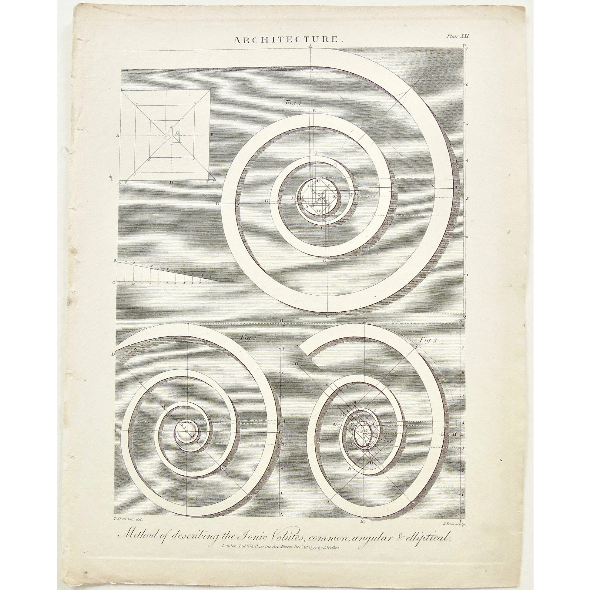 Architecture. Method of describing the Ionic Volutes, common, angular ...