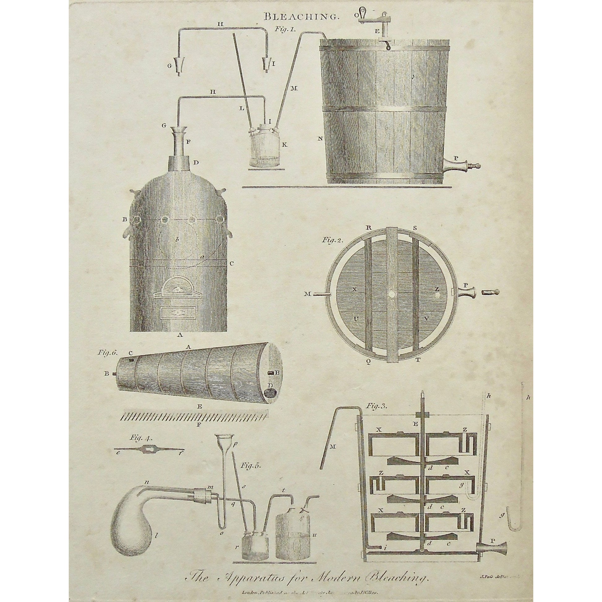 Bleaching, Bleach, Apparatus, Modern bleaching, devices, contraptions, diagram, Antique Print, Antique, Prints, Vintage, Art, wall art, decor, design, engraving, Encyclopedia, Encyclopaedia Londinensis, London, Dictionary, Universal dictionary of the arts, Wilkes, Adlard, 1799, Pass, mechanics, machine, instrument,