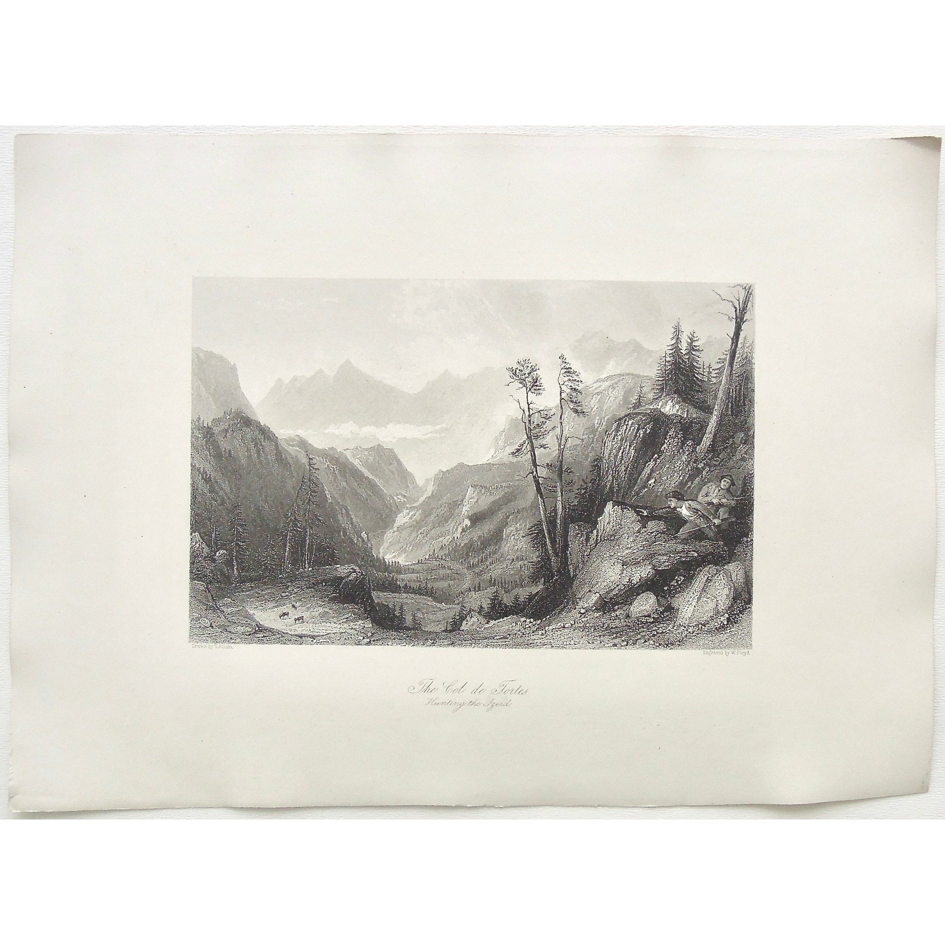 Col de Tortes, Hunting the Izoid, Hunting, Stalking, Rifles, Pyrenees, Pyrenees Mountains, Mountain range, Views, France, Animals, Hunters, Floyd, W. Floyd, Allom, Thomas Allom, T. Allom, Steel engraving, Europe Illustrated, London Printing and Publishing Company, London, 1876-79, 1876, 1879, Sherer, John Sherer, Antique Print, Antique, Prints, Vintage, Vintage Art, Vintage Prints, Art, Wall art, Decor, wall decor, design, engraving, original, authentic, Collectors, Collectable, rare books, rare, book, prin