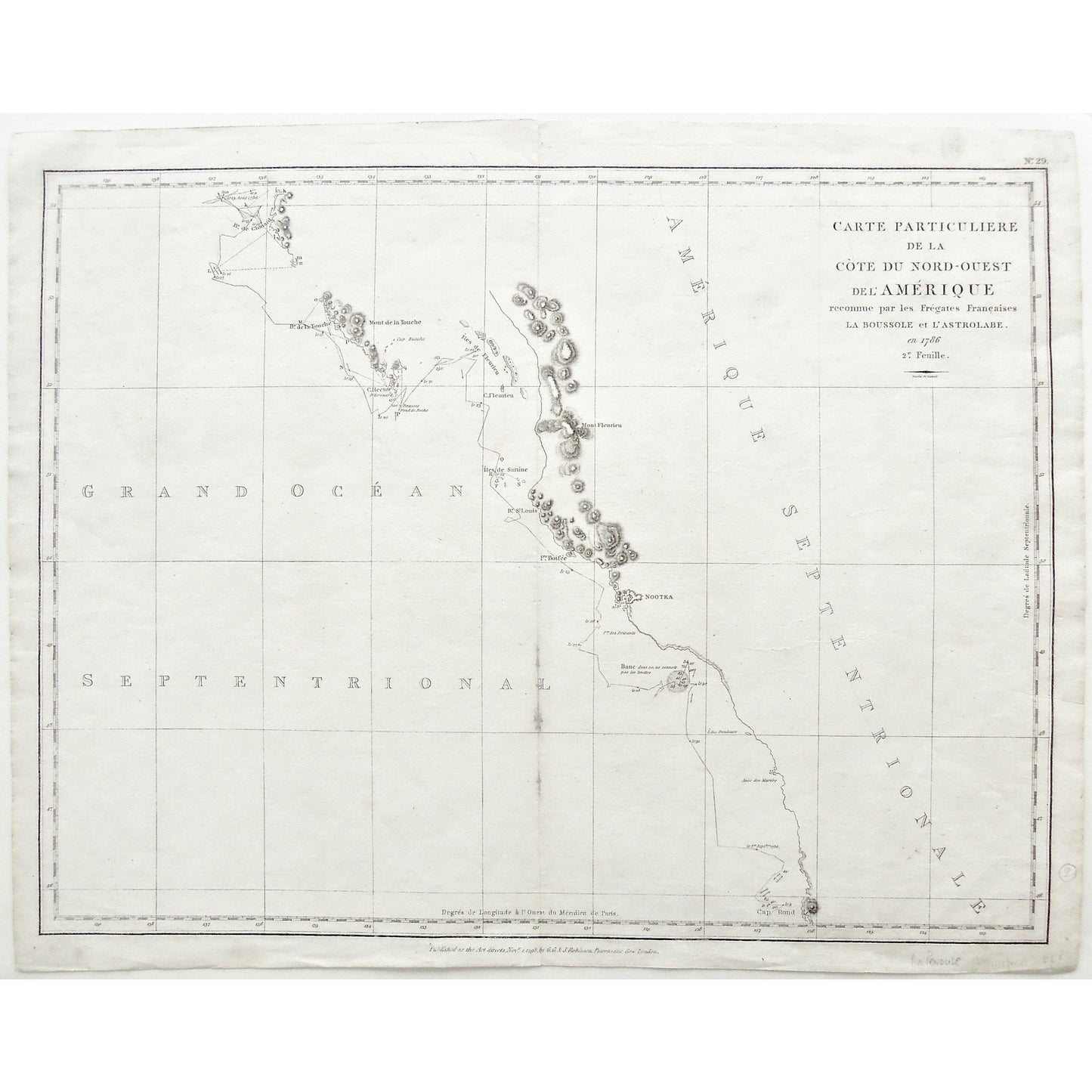 Carte Particuliere, Carte, Cartes, Map, Maps, Mapping, Chart, Charts, Charting, Cote du Nord-Ouest de l'Amerique, Cote du Nord-Ouest, Amerique, North America, North West Coast, North West of North America, Fregates Francaises, Boussole, Astrolabe, Grand Ocean Septentrional, Pacific Ocean, West Coast, Amerique Septentrional, dated travels, Dated, Baie de Clonard, Clonard, Baie de la Touche, Mont de la Touche, Cap Hector, Cap Buaché, Cape Hector, Kerouard, Isle de Fleurieu, Cap Fleurieu, Mont Fleurieu, Isle 