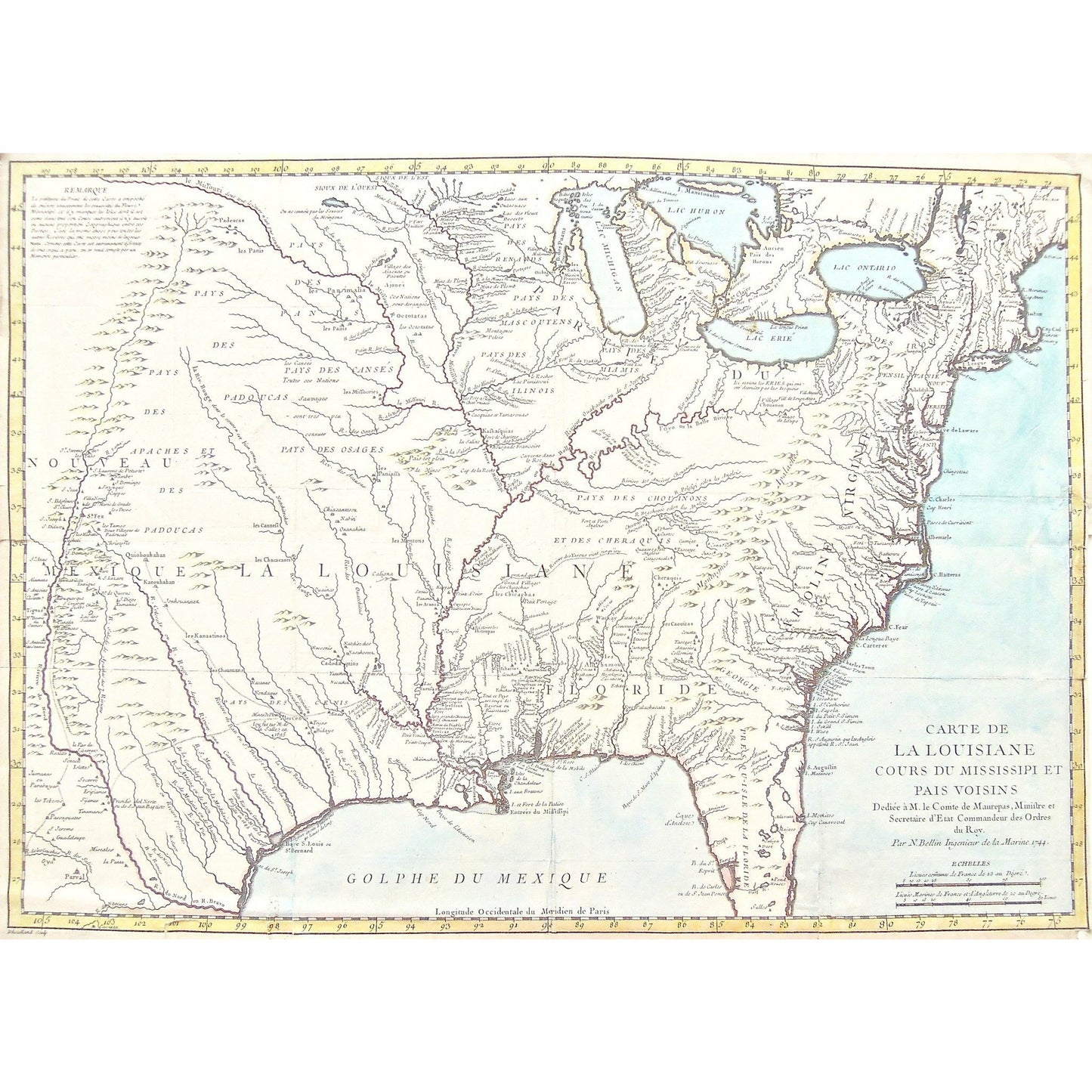 Carte de la Louisiane, Cours du Mississipi, Cours du Mississippi, Cours, Mississippi, Mississippi River, Pais, Voisins, Carte, Cartes, Maps, Map, Mapping, Chart, Charts, Charting, Lac Huron, Lac Ontario, Lac Erie, Lac Michigan, Lake Ontario, Lake Erie, Lake Michigan, Lake Huron, Pays de iroquois, Iroquois, Nouvelle Angleterre, New England, Cape Anne, Boston, Cape Cod, Plymouth, Long Island, Rhode Island, Nauset, Nanset, Pennsylvania, Nouvelle Jersey, New Jersey, Virginie, Virginia, Caroline, Carolinas, Cape